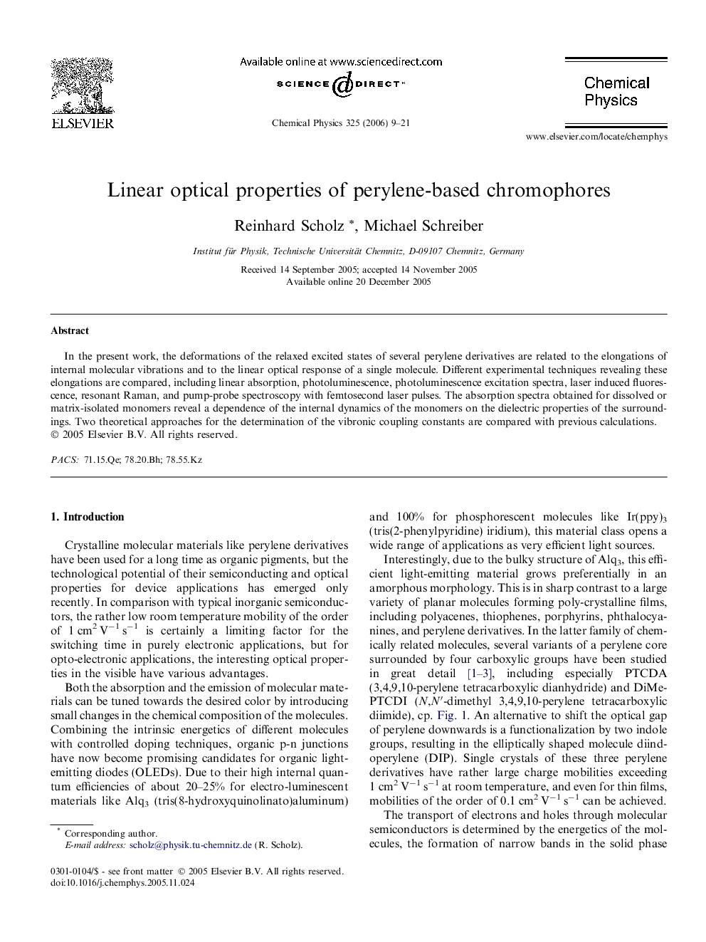 Linear optical properties of perylene-based chromophores