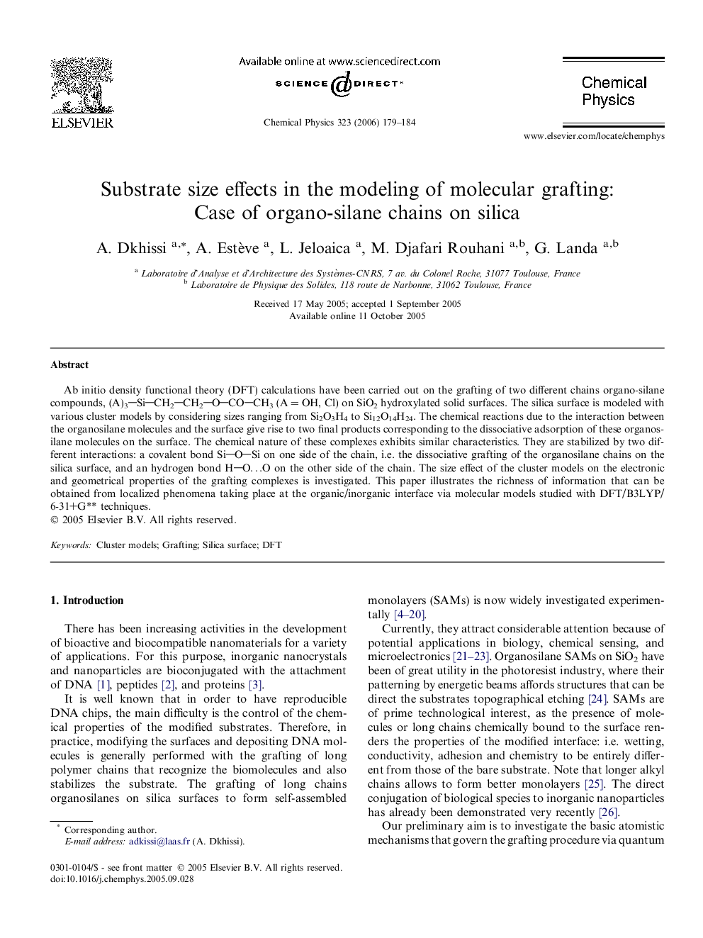 Substrate size effects in the modeling of molecular grafting: Case of organo-silane chains on silica