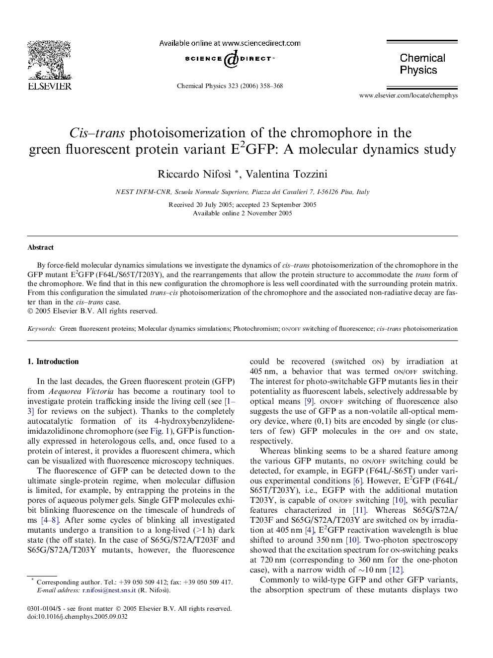 Cis-trans photoisomerization of the chromophore in the green fluorescent protein variant E2GFP: A molecular dynamics study