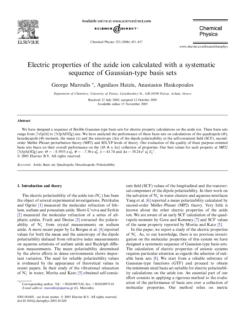 Electric properties of the azide ion calculated with a systematic sequence of Gaussian-type basis sets