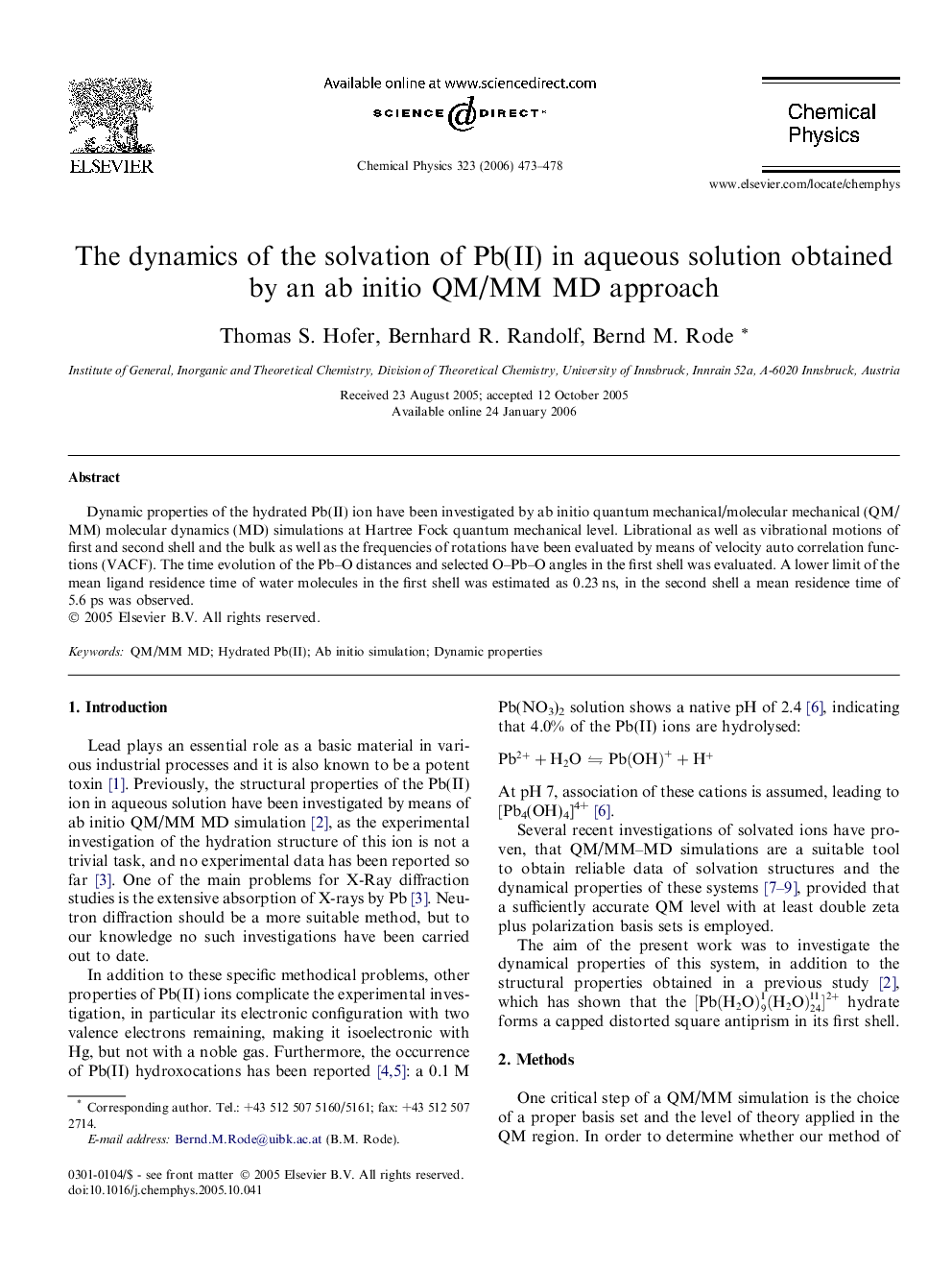 The dynamics of the solvation of Pb(II) in aqueous solution obtained by an ab initio QM/MM MD approach