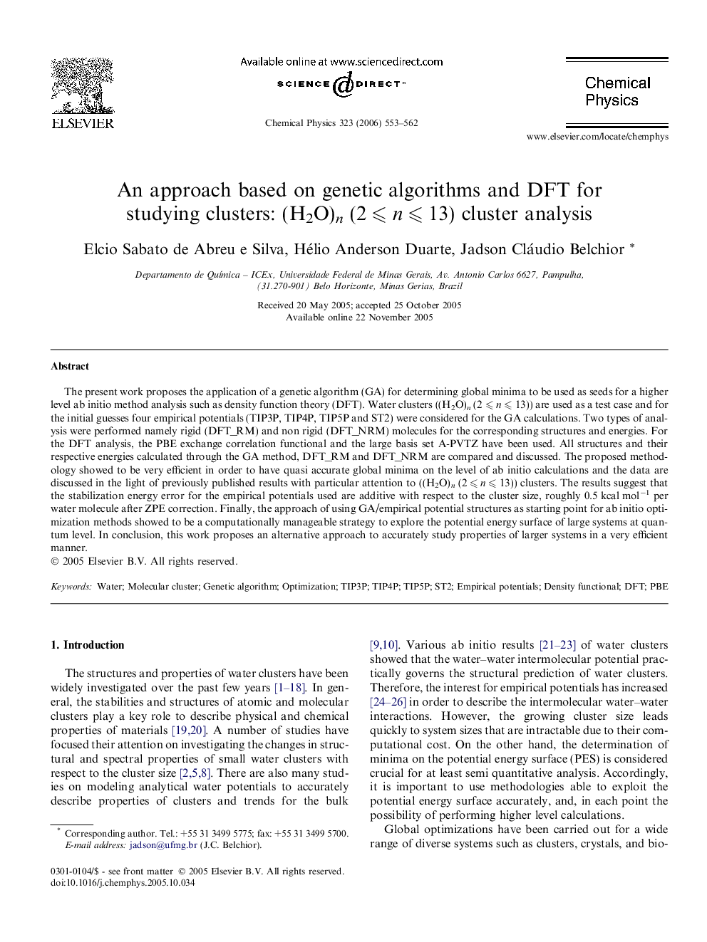 An approach based on genetic algorithms and DFT for studying clusters: (H2O)n (2Â â©½Â nÂ â©½Â 13) cluster analysis