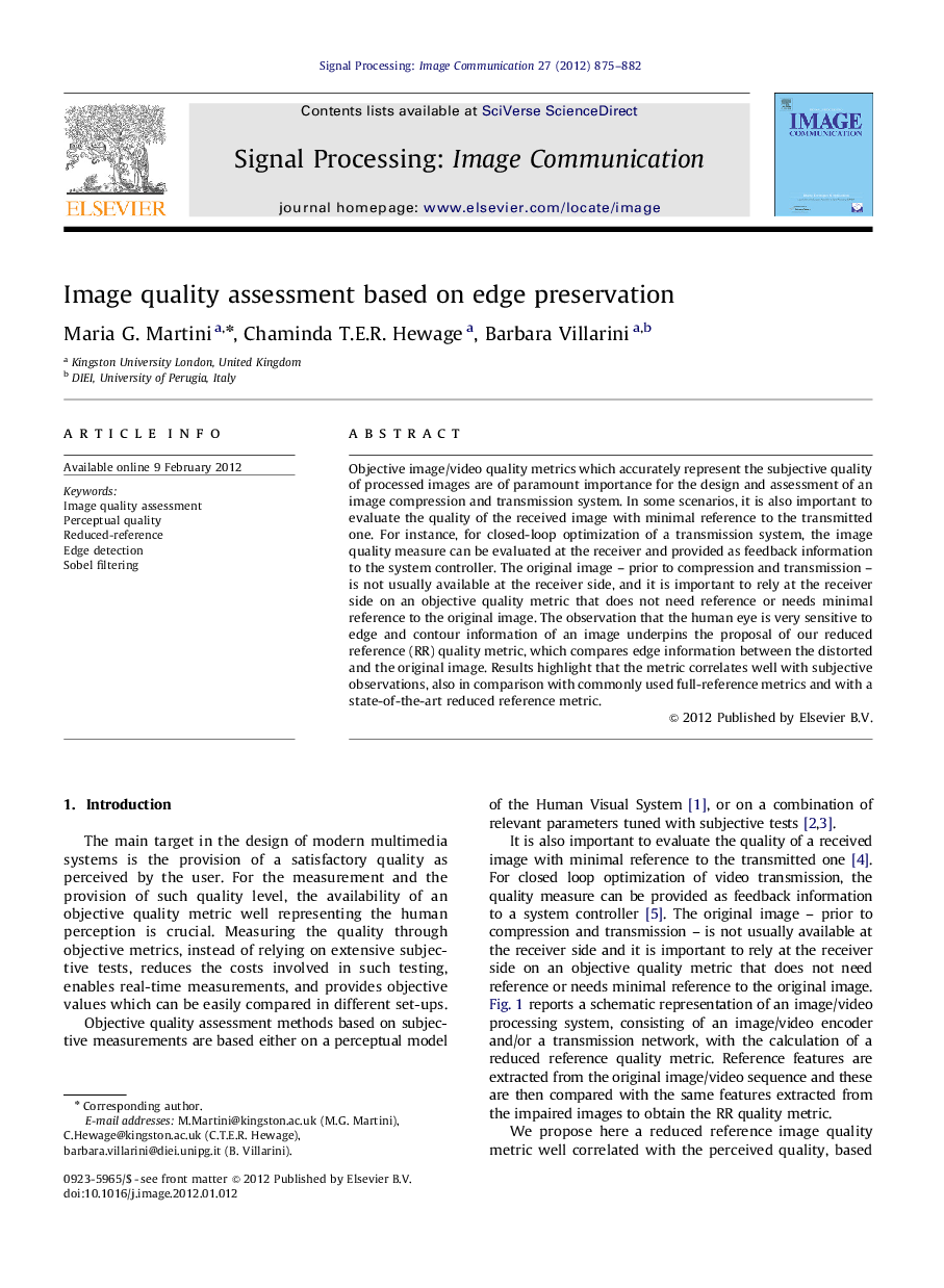 Image quality assessment based on edge preservation