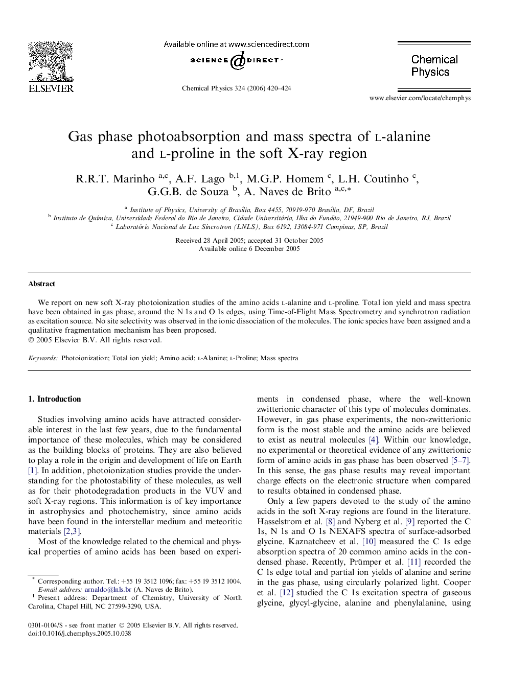 Gas phase photoabsorption and mass spectra of l-alanine and l-proline in the soft X-ray region