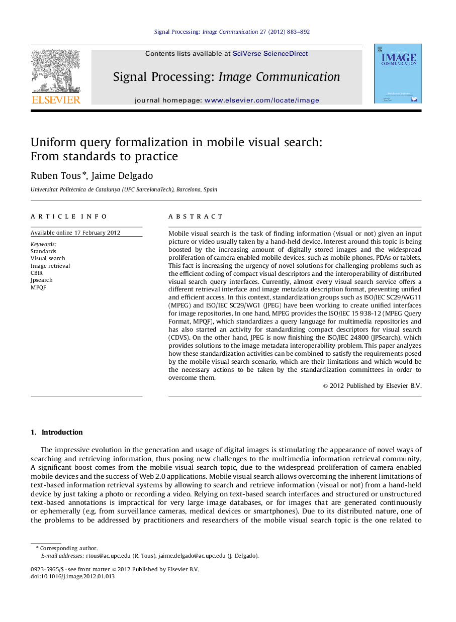 Uniform query formalization in mobile visual search: From standards to practice