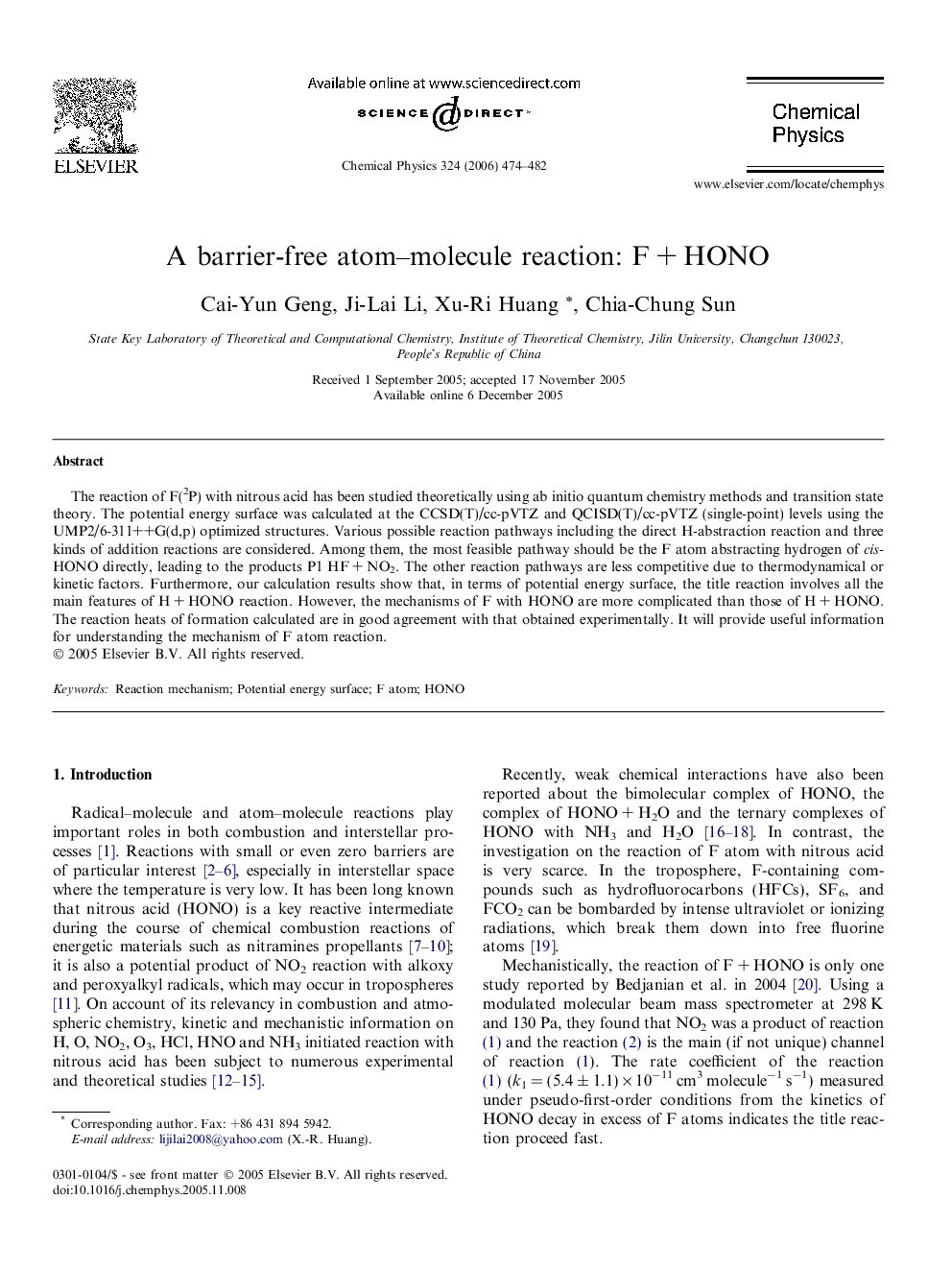 A barrier-free atom-molecule reaction: FÂ +Â HONO