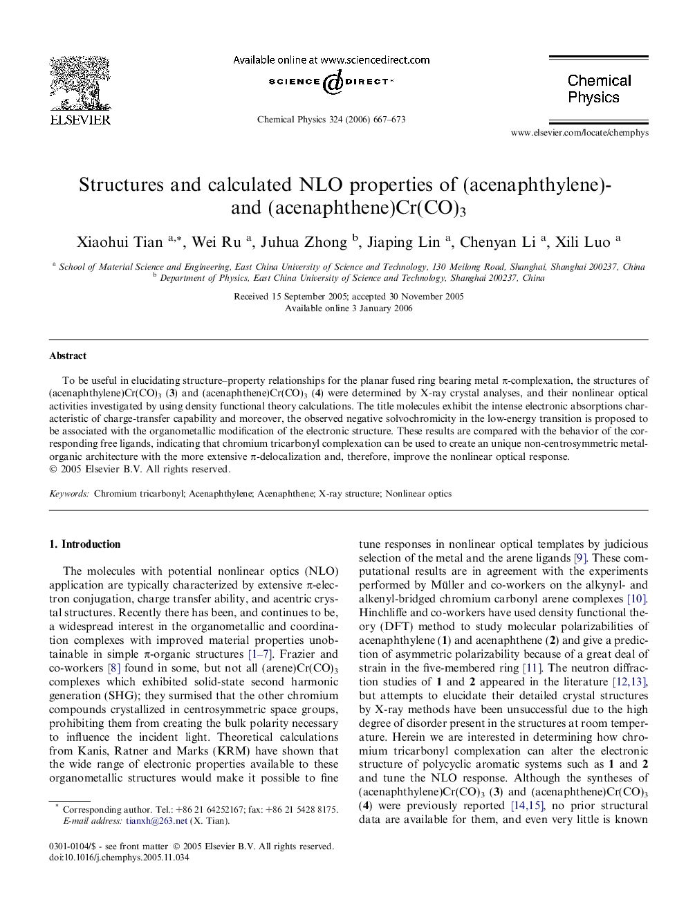 Structures and calculated NLO properties of (acenaphthylene)- and (acenaphthene)Cr(CO)3