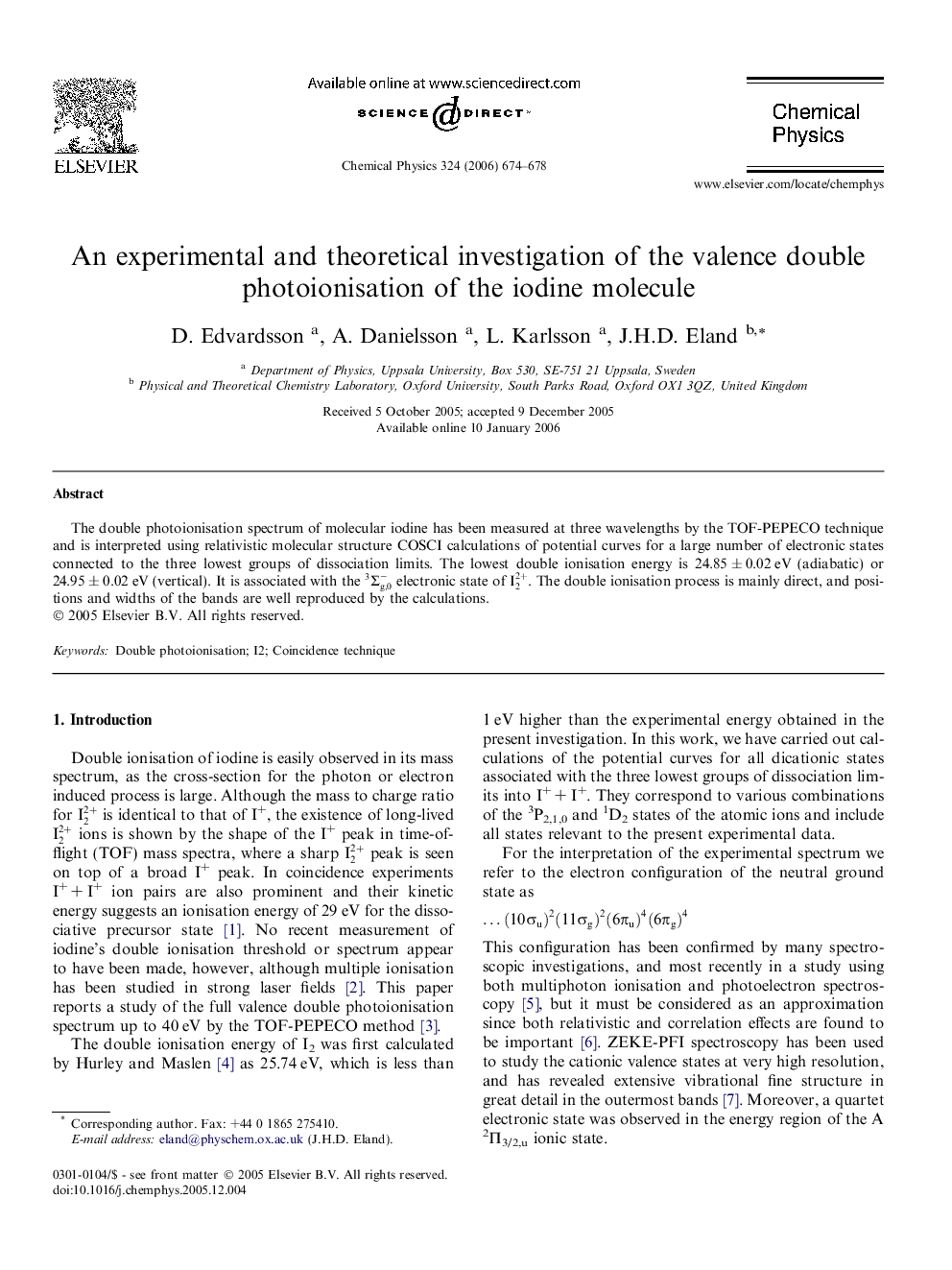 An experimental and theoretical investigation of the valence double photoionisation of the iodine molecule