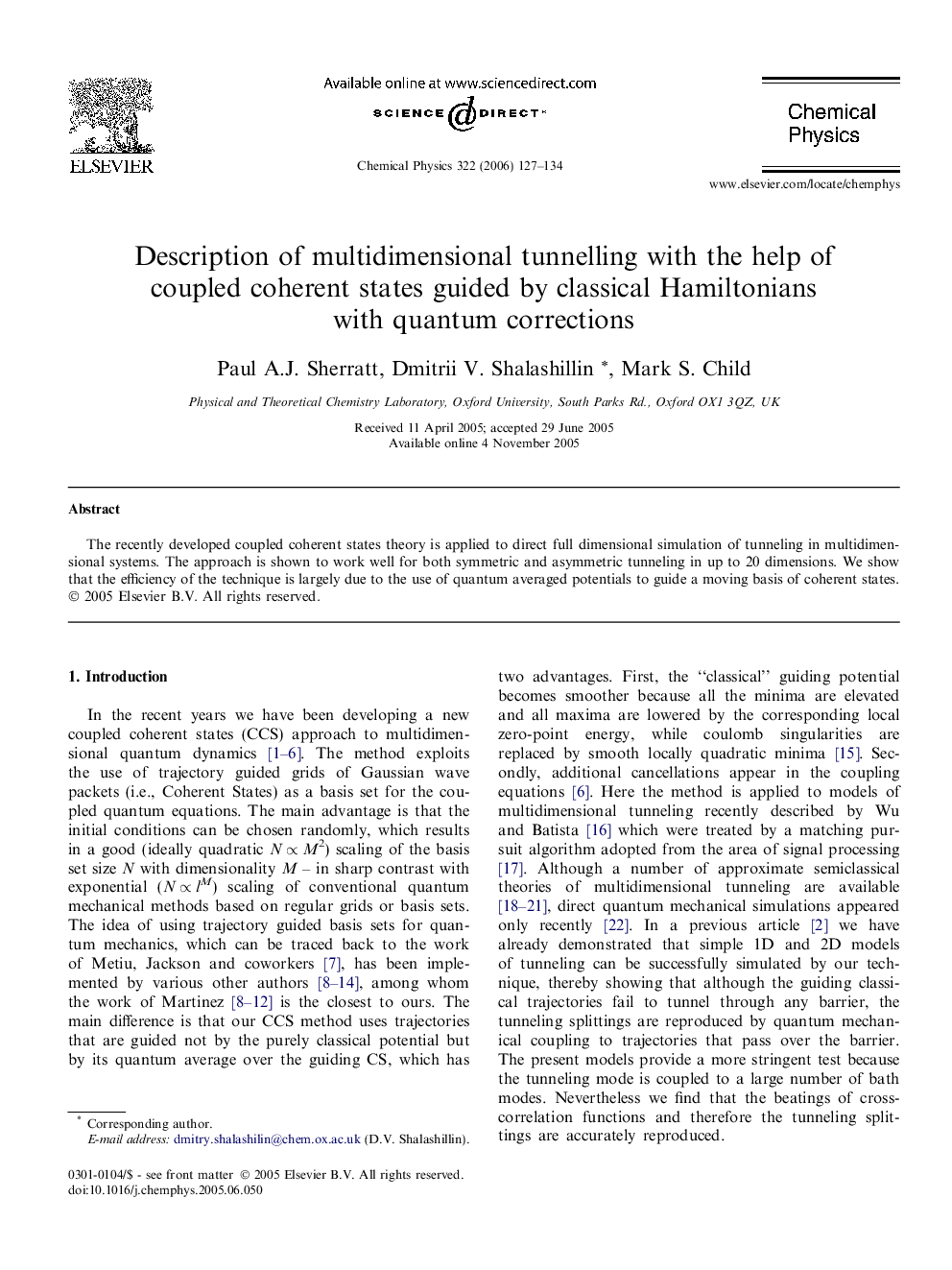 Description of multidimensional tunnelling with the help of coupled coherent states guided by classical Hamiltonians with quantum corrections