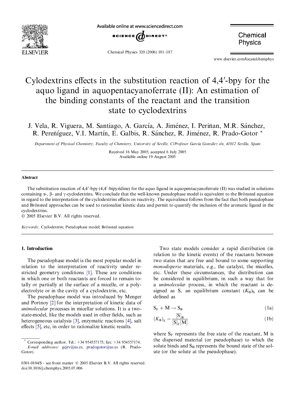 Cylodextrins effects in the substitution reaction of 4,4â²-bpy for the aquo ligand in aquopentacyanoferrate (II): An estimation of the binding constants of the reactant and the transition state to cyclodextrins