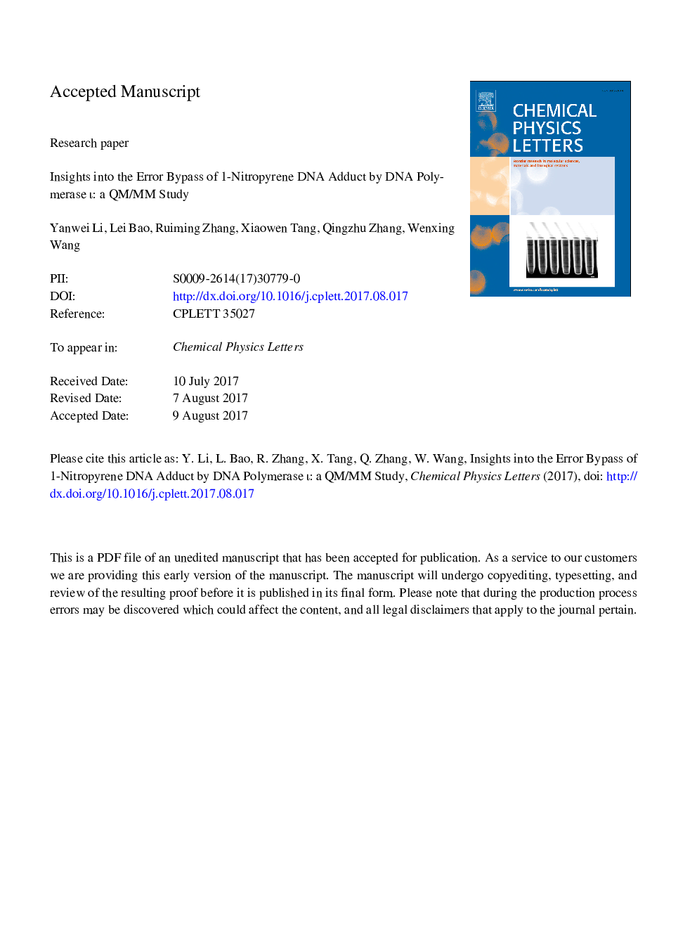 Insights into the error bypass of 1-Nitropyrene DNA adduct by DNA polymerase Î¹: A QM/MM study