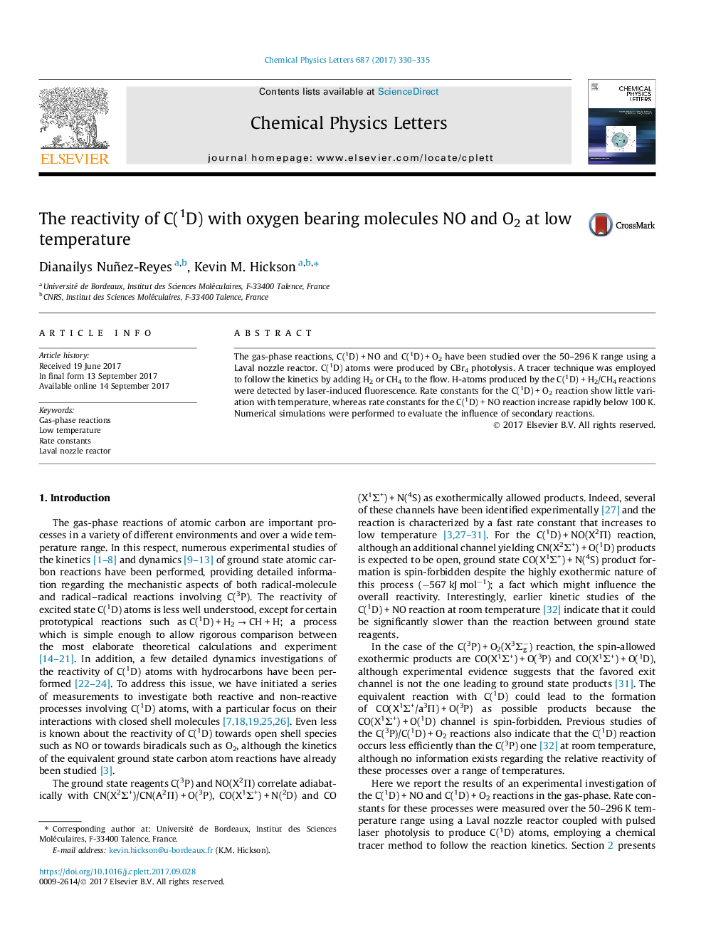 The reactivity of C(1D) with oxygen bearing molecules NO and O2 at low temperature