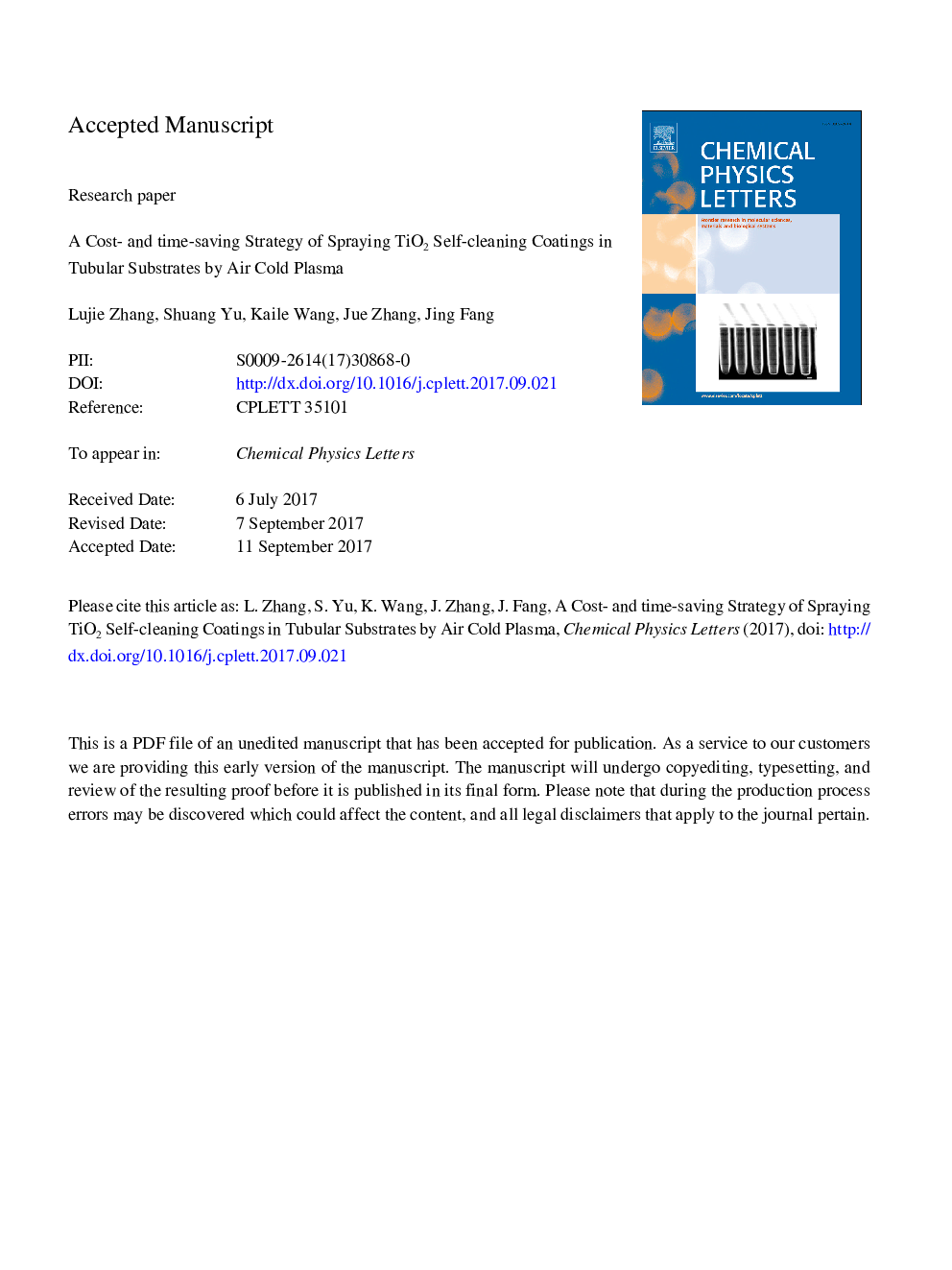 A cost- and time-saving strategy of spraying TiO2 self-cleaning coatings in tubular substrates by air cold plasma