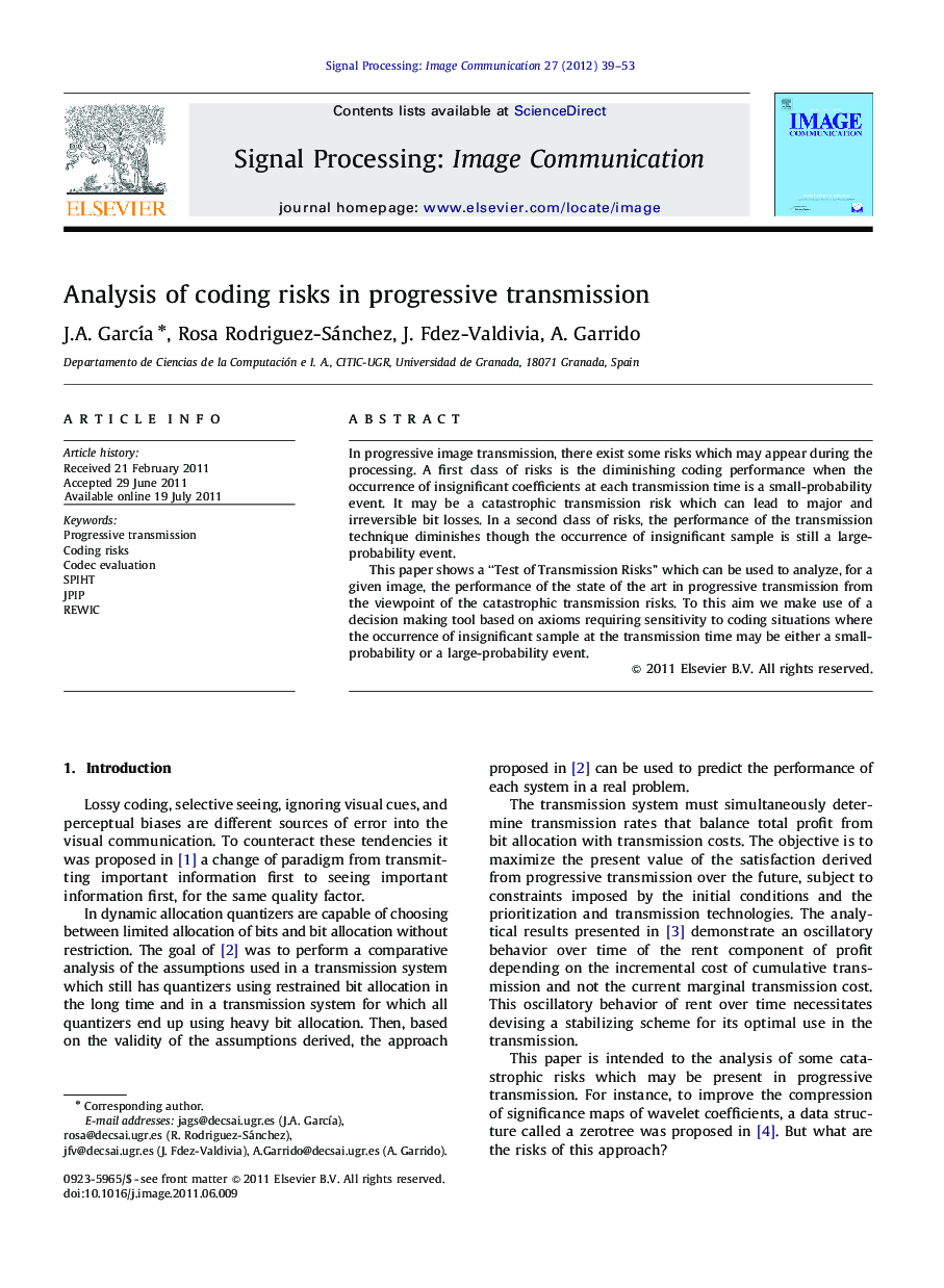 Analysis of coding risks in progressive transmission