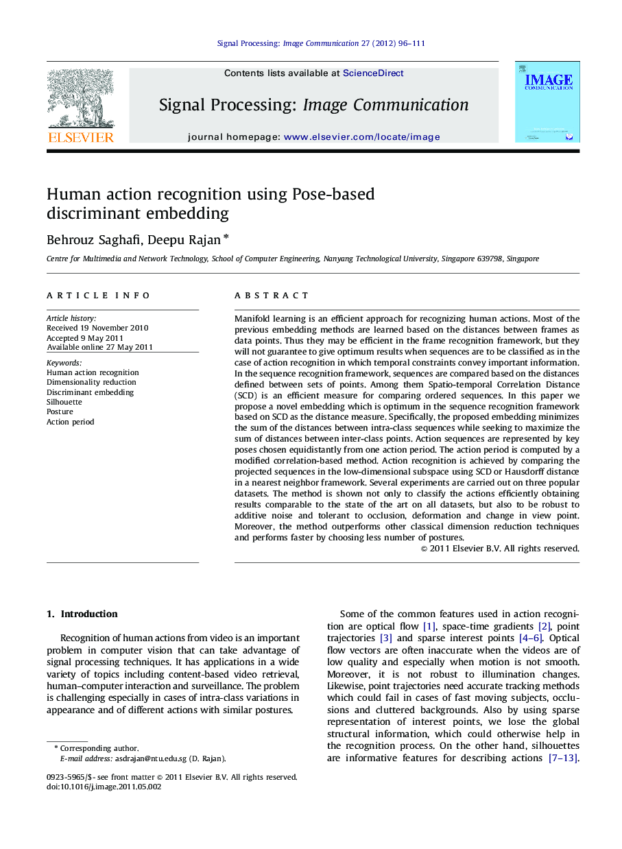 Human action recognition using Pose-based discriminant embedding