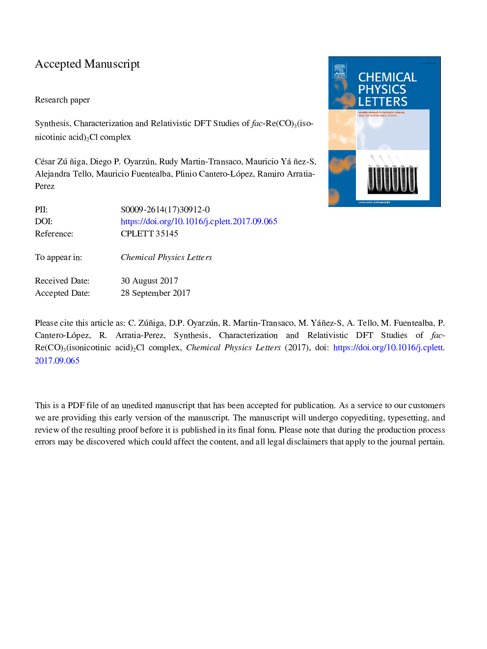 Synthesis, characterization and relativistic DFT studies of fac-Re(CO)3(isonicotinic acid)2Cl complex