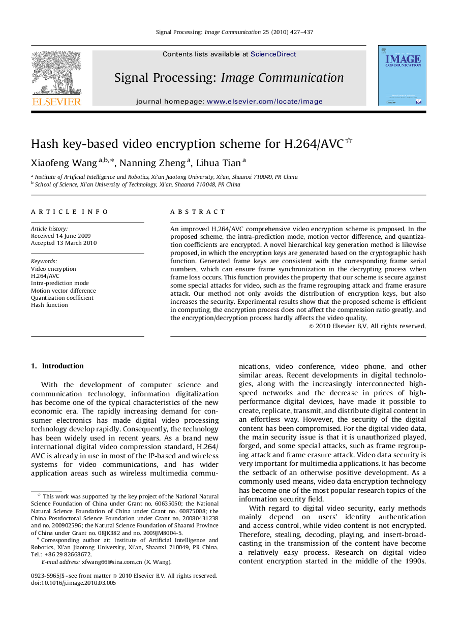 Hash key-based video encryption scheme for H.264/AVC 