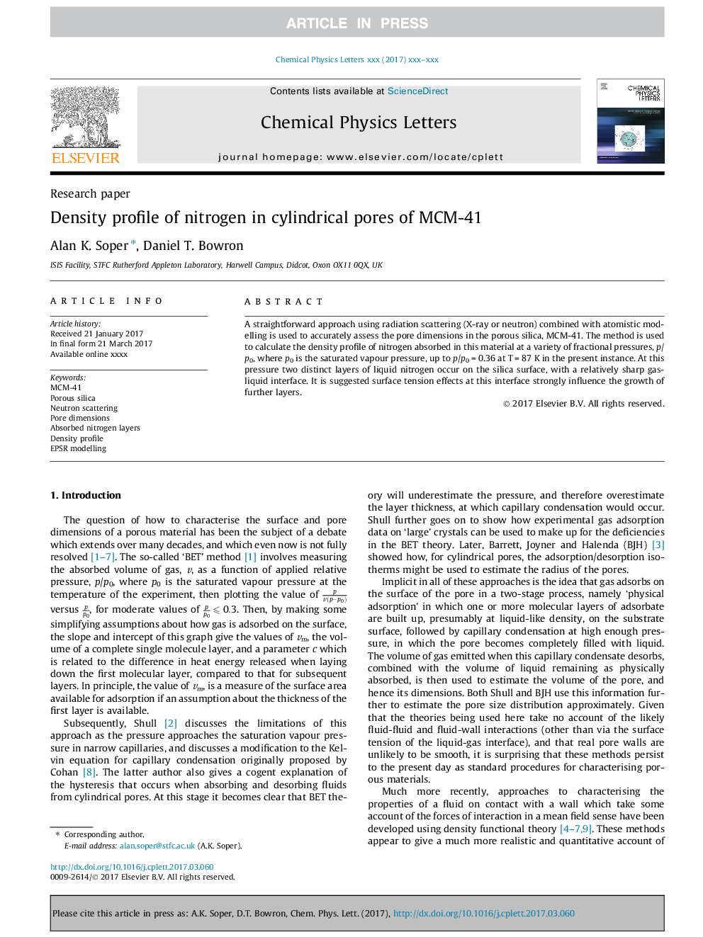 Density profile of nitrogen in cylindrical pores of MCM-41