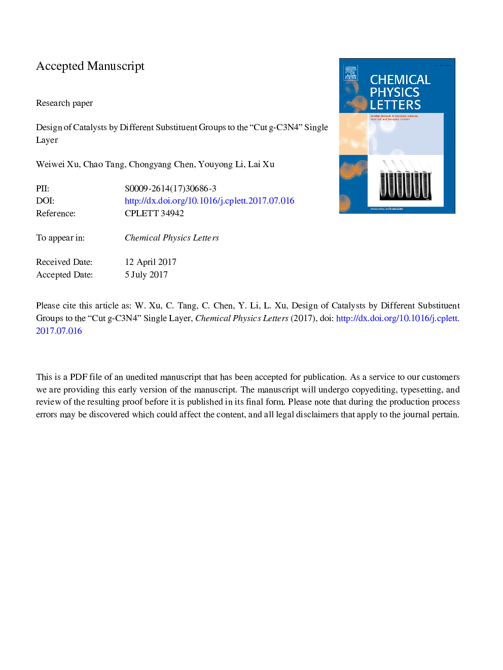 Design of catalysts by different substituent groups to the “cut g-C3N4” single layer