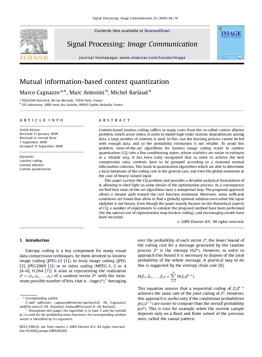 Mutual information-based context quantization