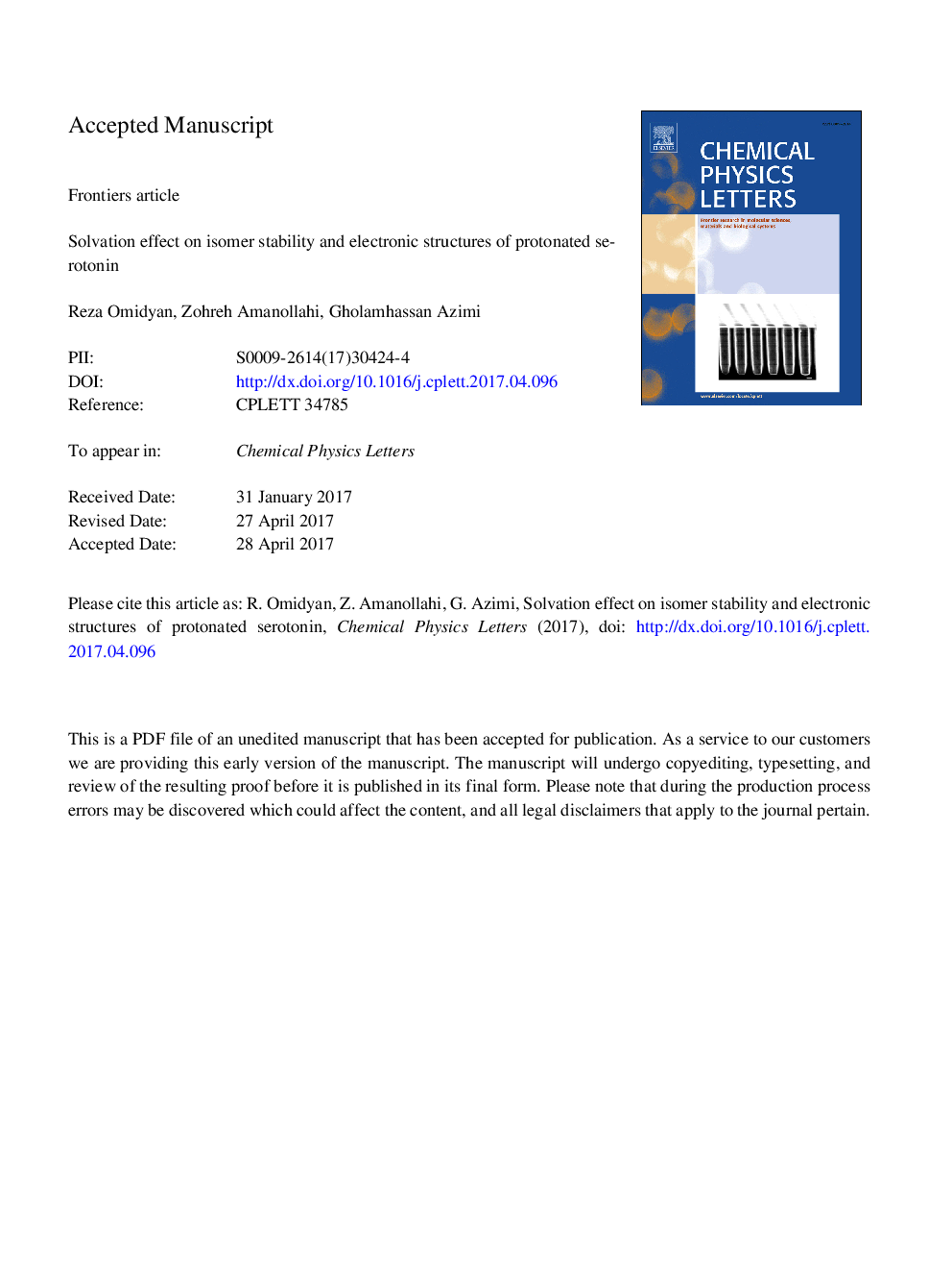 Solvation effect on isomer stability and electronic structures of protonated serotonin