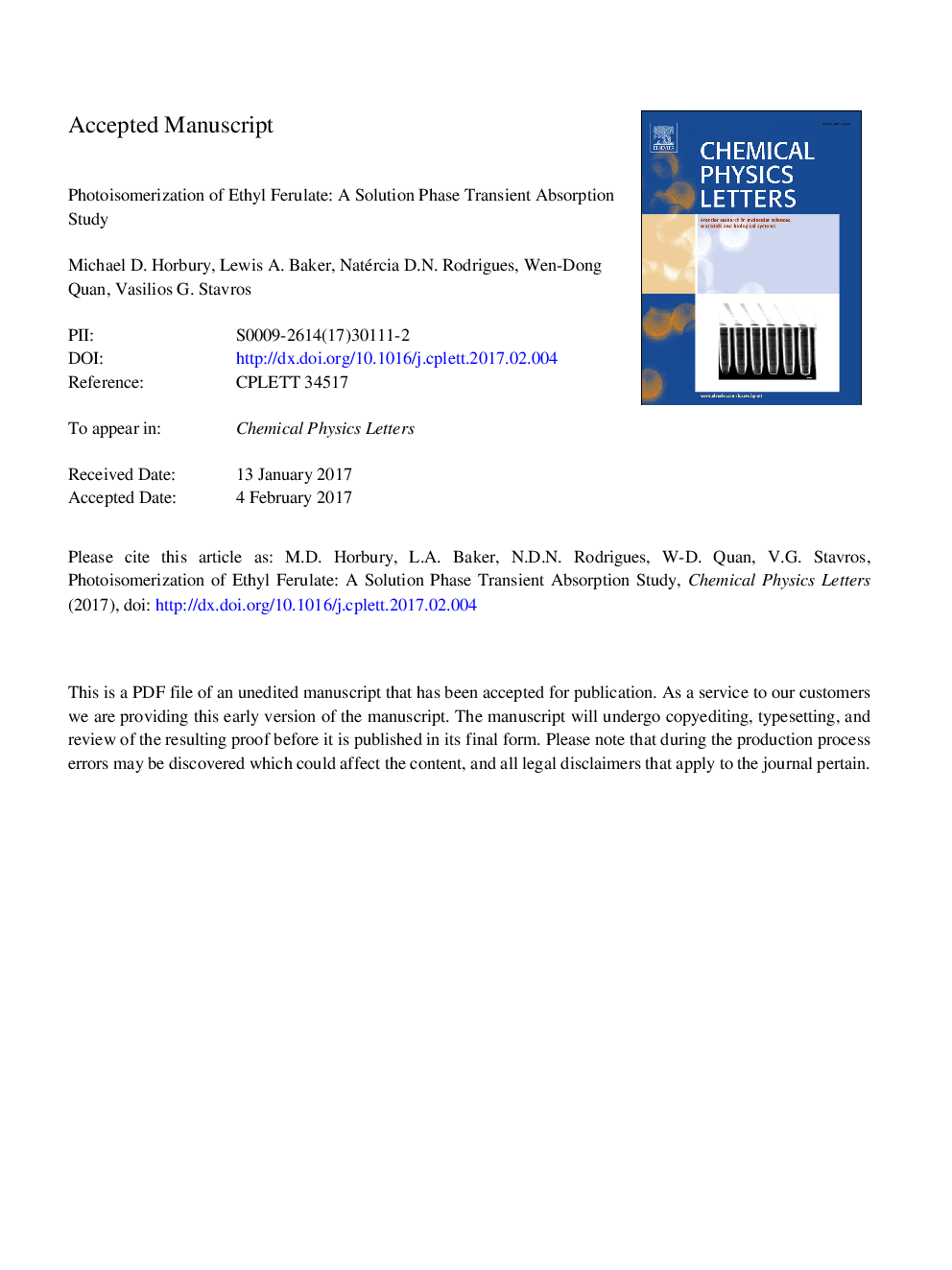 Photoisomerization of ethyl ferulate: A solution phase transient absorption study