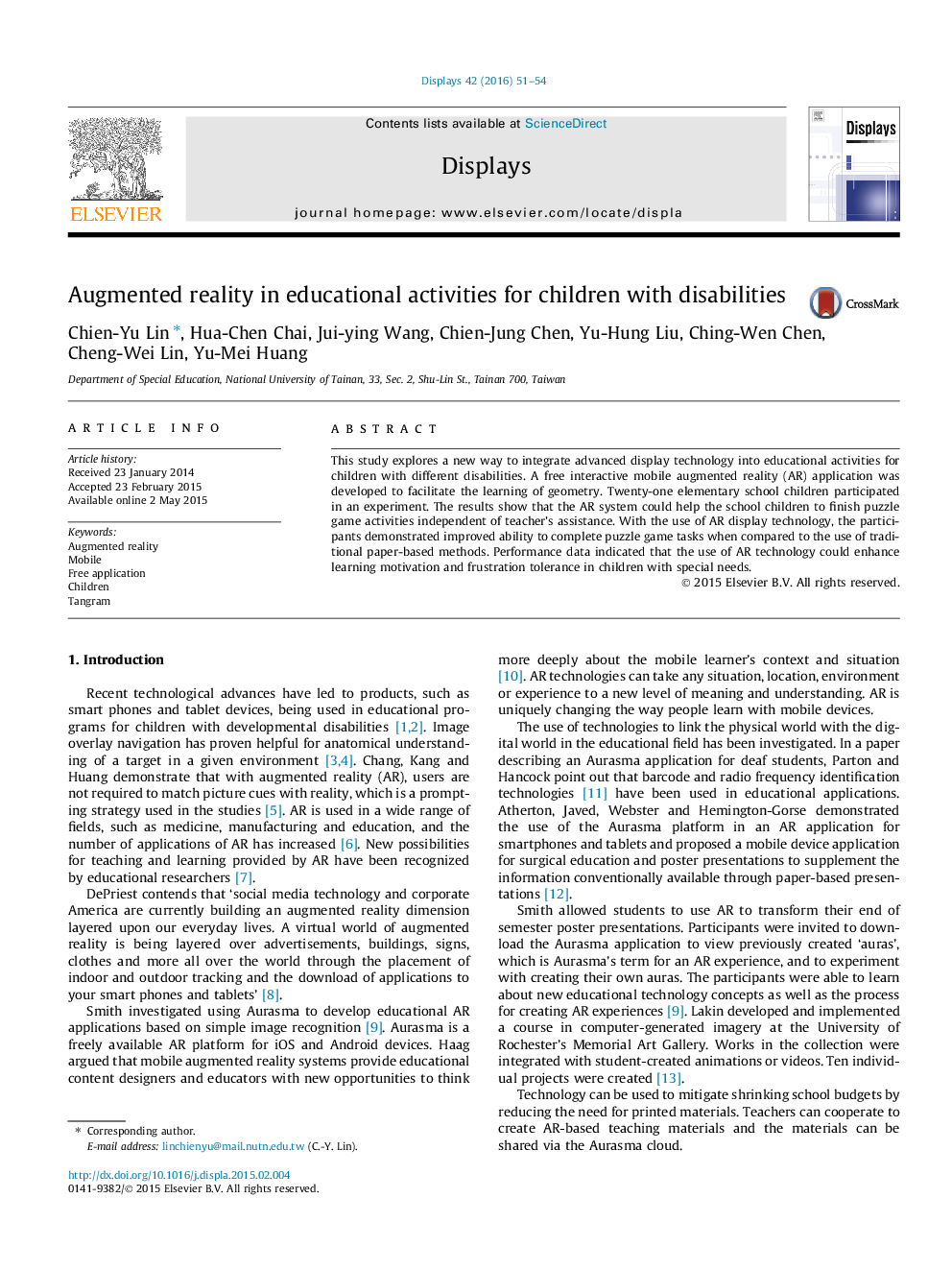 Augmented reality in educational activities for children with disabilities