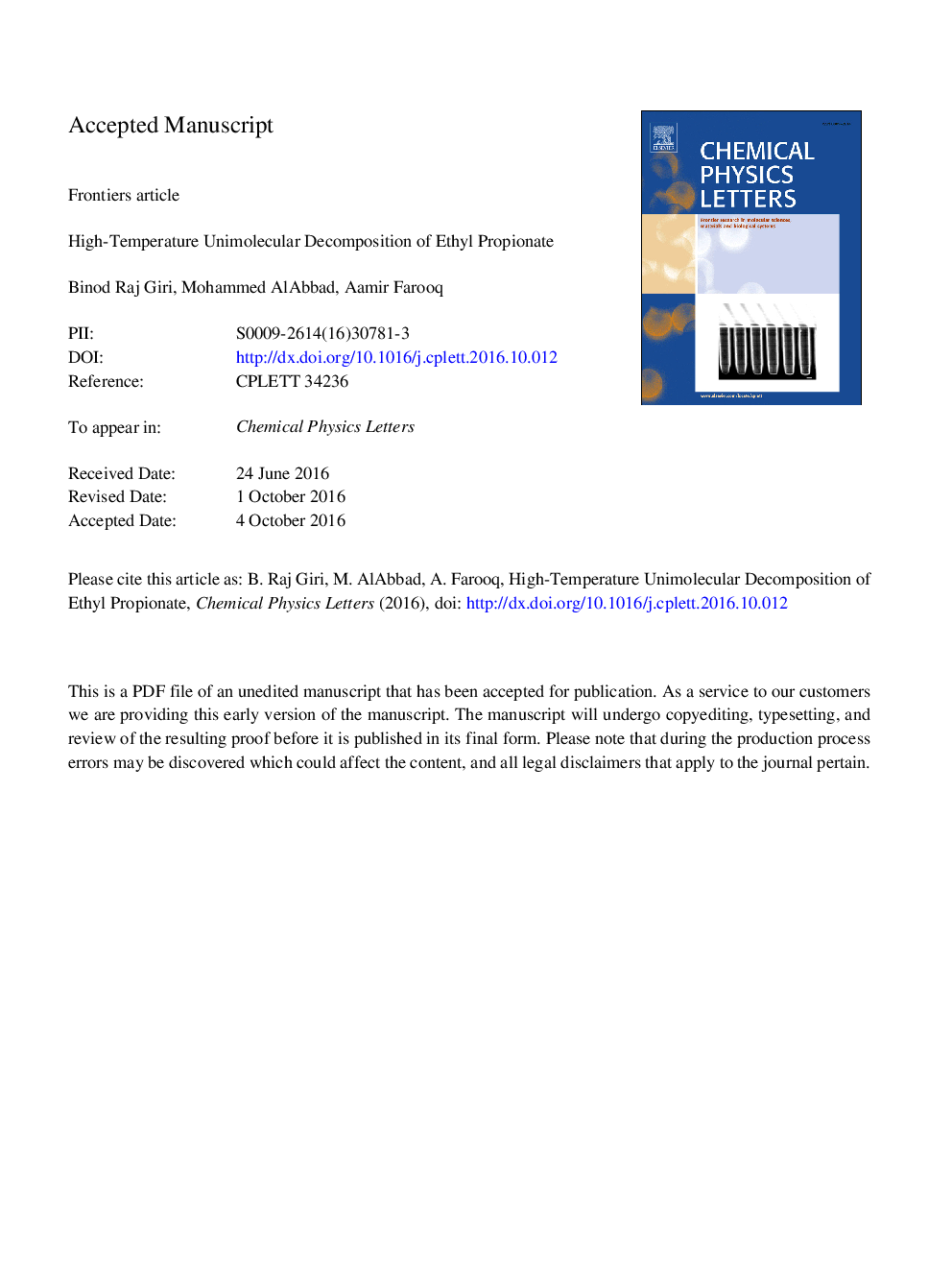 High-temperature unimolecular decomposition of ethyl propionate