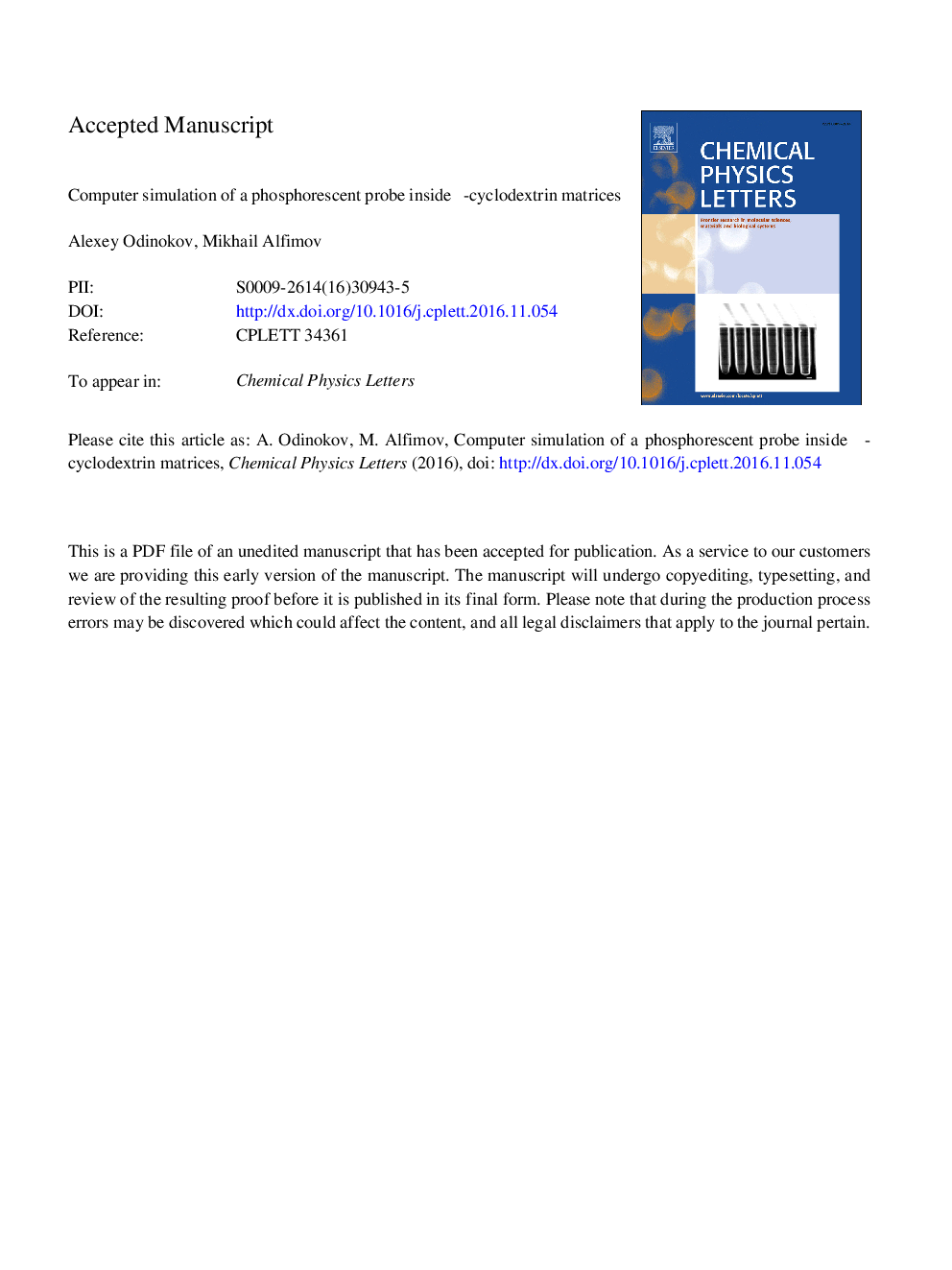 Computer simulation of a phosphorescent probe inside Î²-cyclodextrin matrices