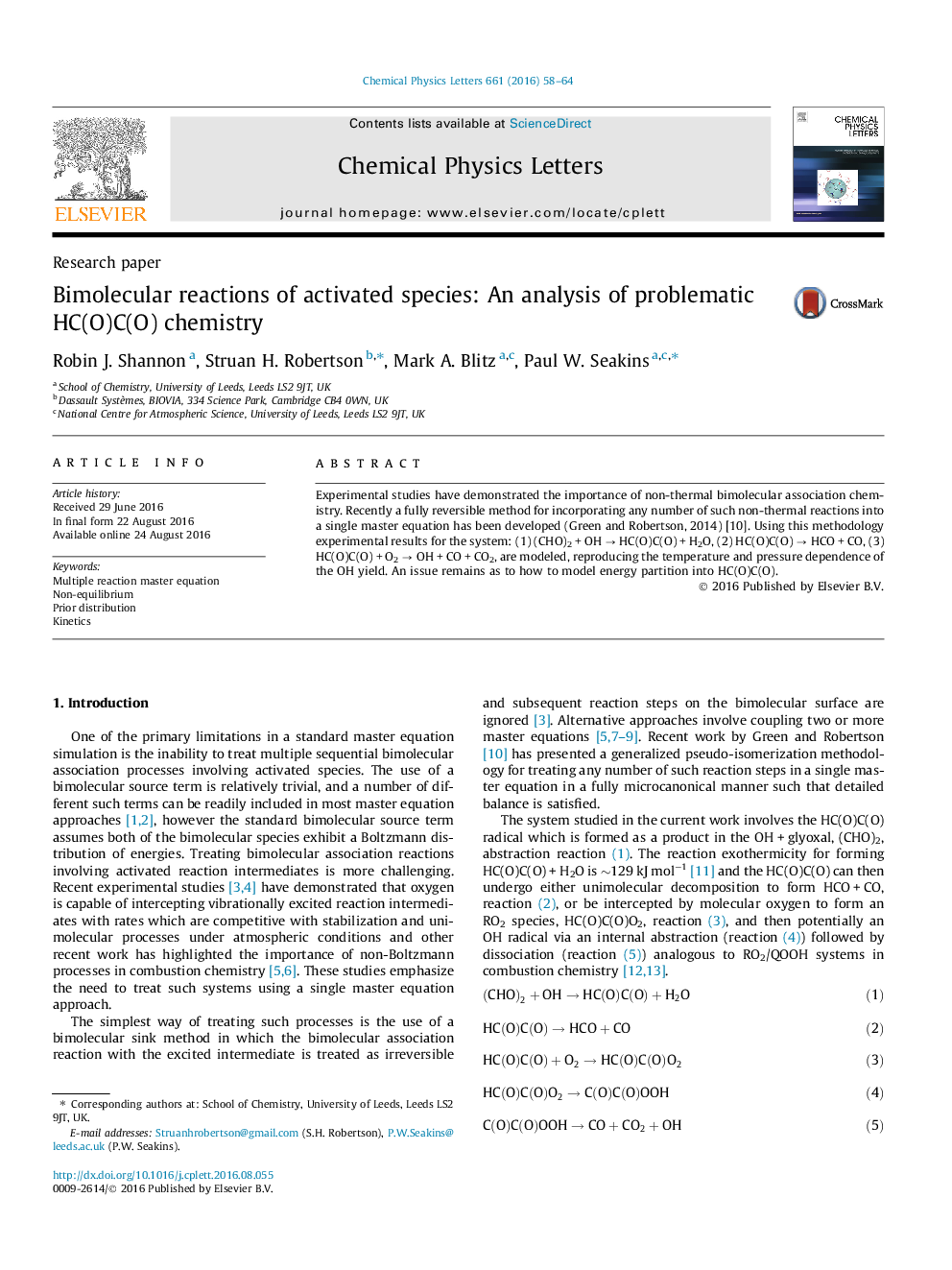 Bimolecular reactions of activated species: An analysis of problematic HC(O)C(O) chemistry