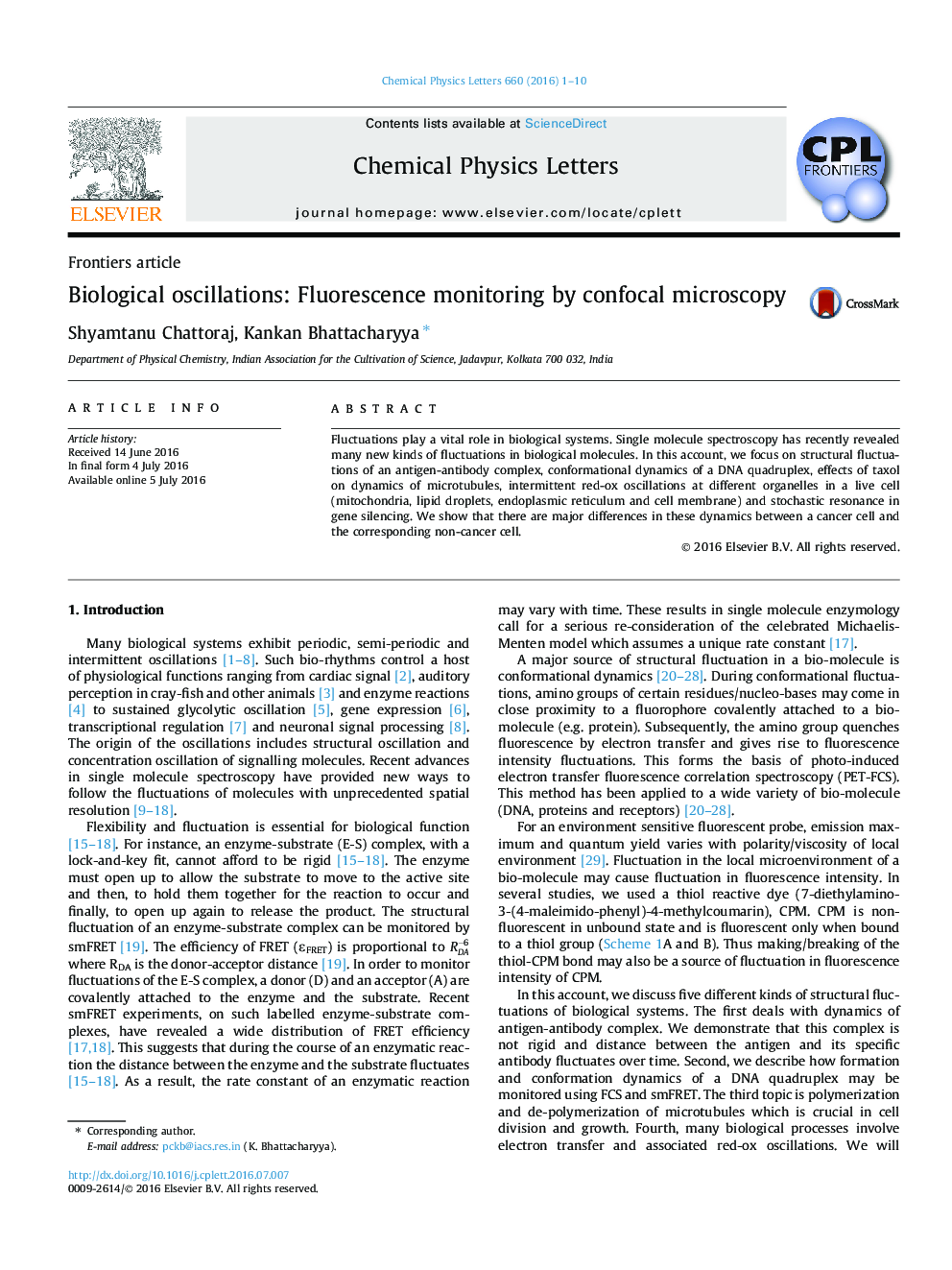 Biological oscillations: Fluorescence monitoring by confocal microscopy