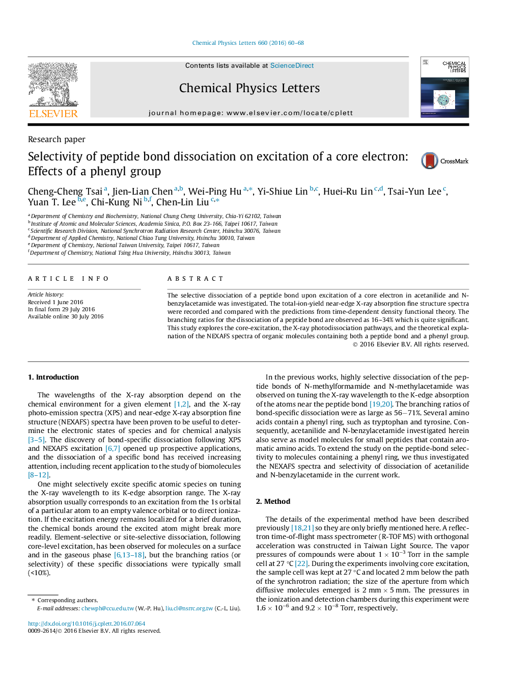 عکس صفحه اول مقاله: Selectivity of peptide bond dissociation on excitation of a core electron: Effects of a phenyl group Selectivity of peptide bond dissociation on excitation of a core electron: Effects of a phenyl group