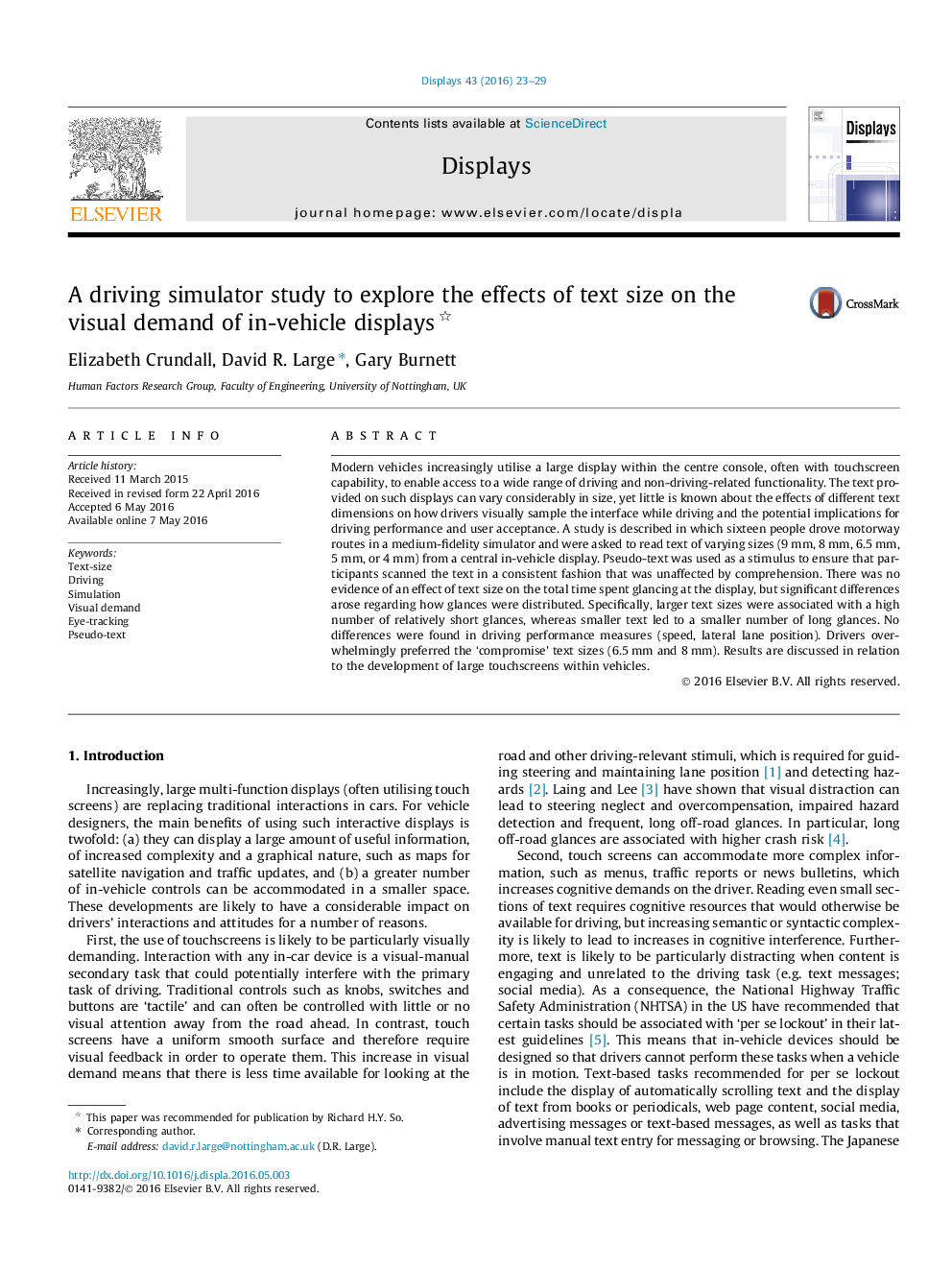 A driving simulator study to explore the effects of text size on the visual demand of in-vehicle displays 