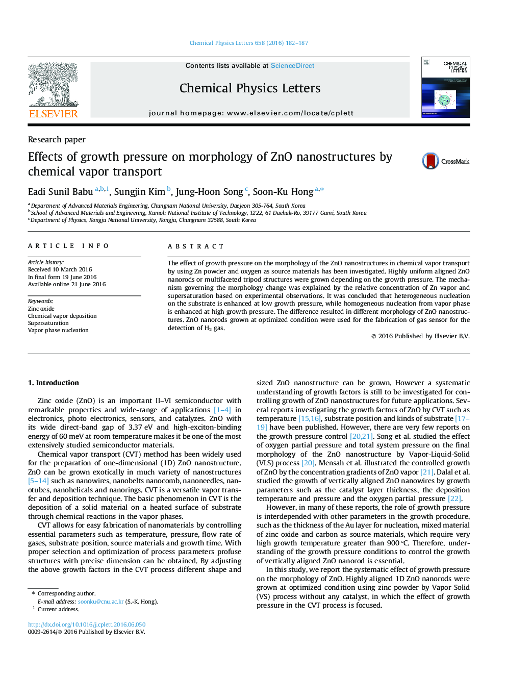 عکس صفحه اول مقاله: Effects of growth pressure on morphology of ZnO nanostructures by chemical vapor transport Effects of growth pressure on morphology of ZnO nanostructures by chemical vapor transport