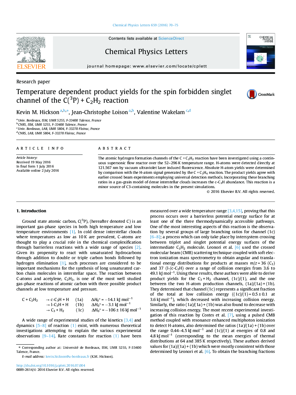 Temperature dependent product yields for the spin forbidden singlet channel of the C(3P)Â +Â C2H2 reaction