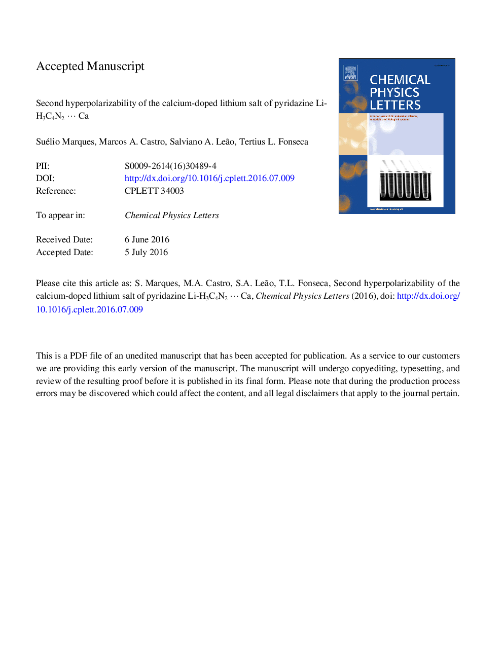 Second hyperpolarizability of the calcium-doped lithium salt of pyridazine Li-H3C4N2 â¯ Ca
