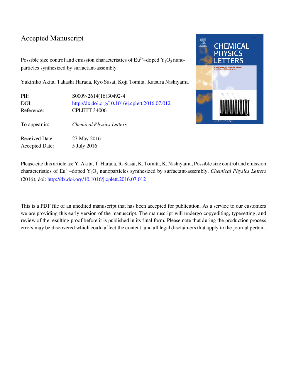 Possible size control and emission characteristics of Eu3+-doped Y2O3 nanoparticles synthesized by surfactant-assembly