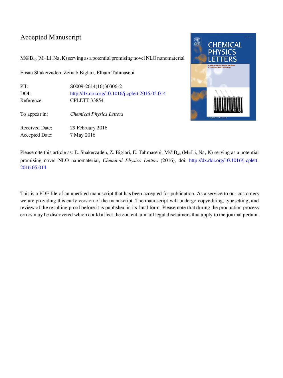 M@B40 (MÂ =Â Li, Na, K) serving as a potential promising novel NLO nanomaterial