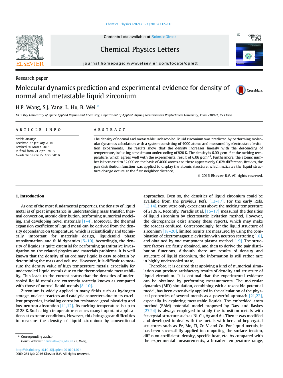 Molecular dynamics prediction and experimental evidence for density of normal and metastable liquid zirconium