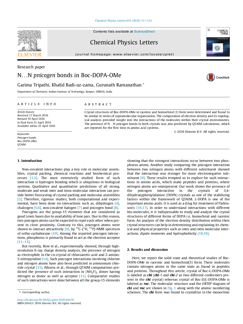 Nâ¦N pnicogen bonds in Boc-DOPA-OMe