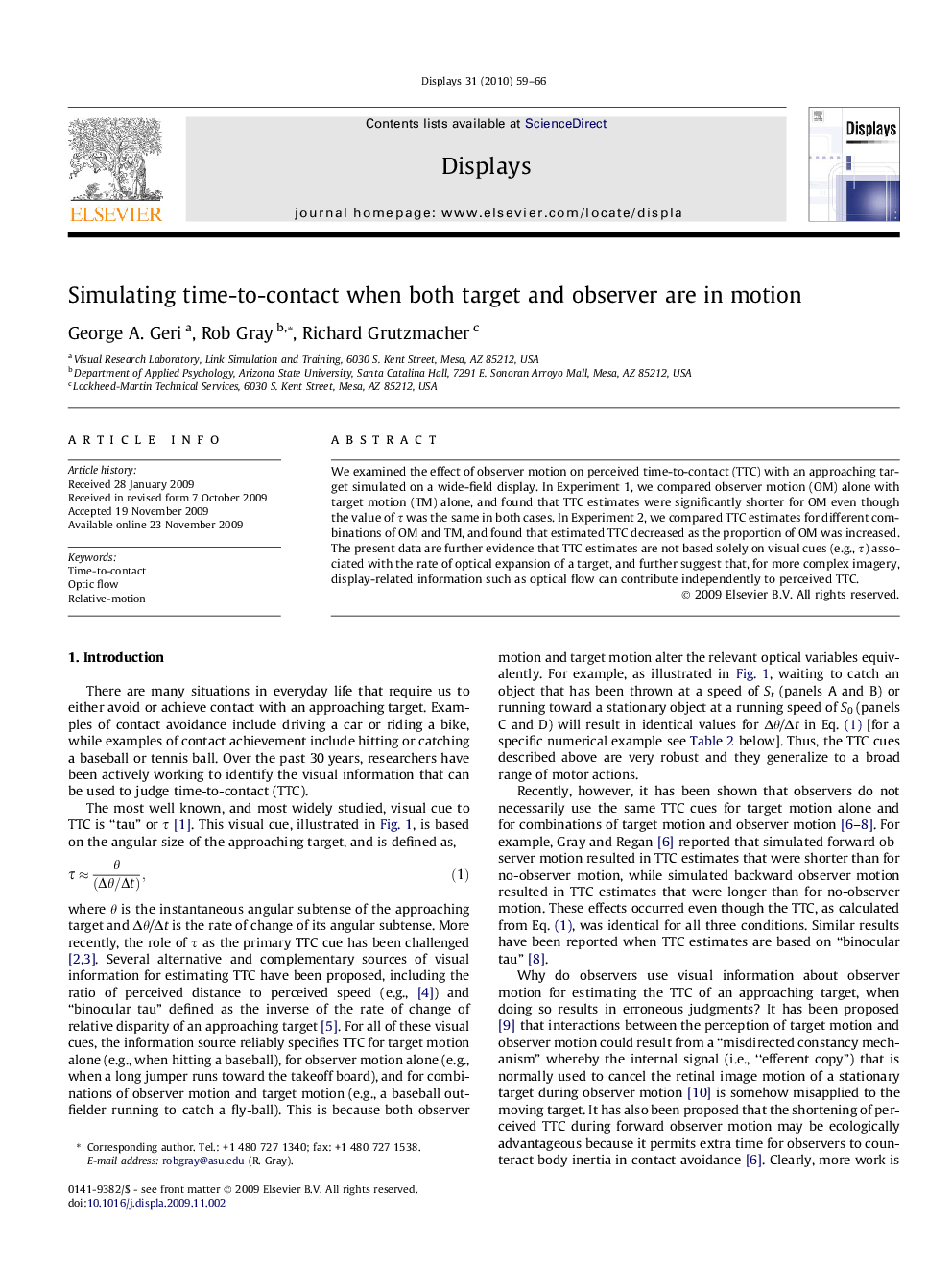 Simulating time-to-contact when both target and observer are in motion