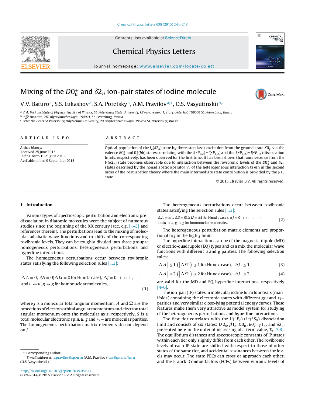 Mixing of the D0u+ and Î´2u ion-pair states of iodine molecule