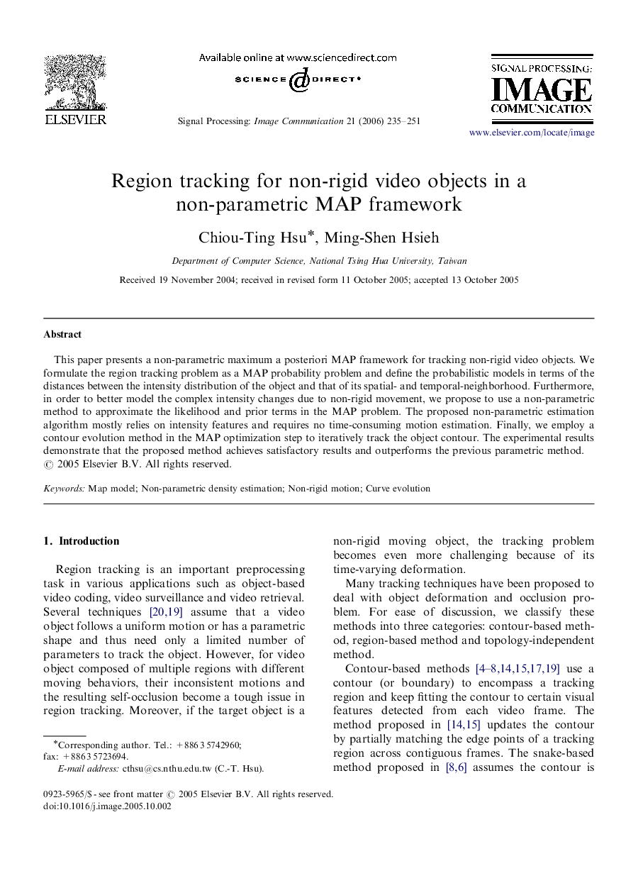 Region tracking for non-rigid video objects in a non-parametric MAP framework