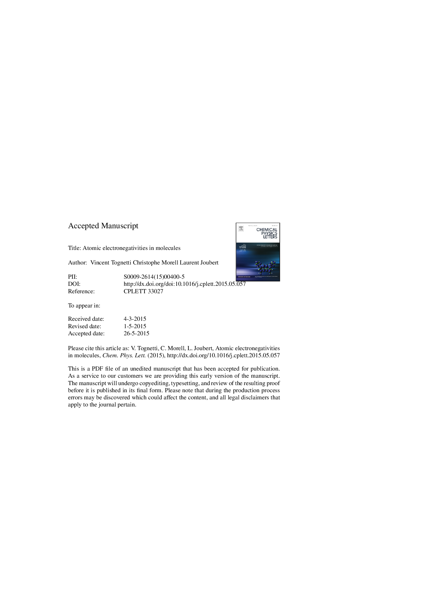 Atomic electronegativities in molecules