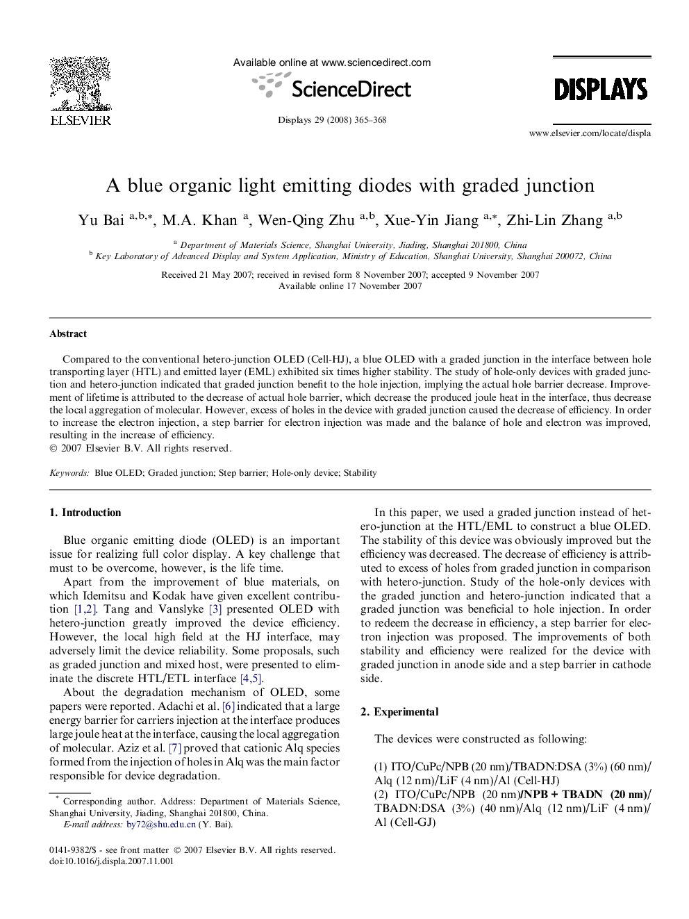 A blue organic light emitting diodes with graded junction