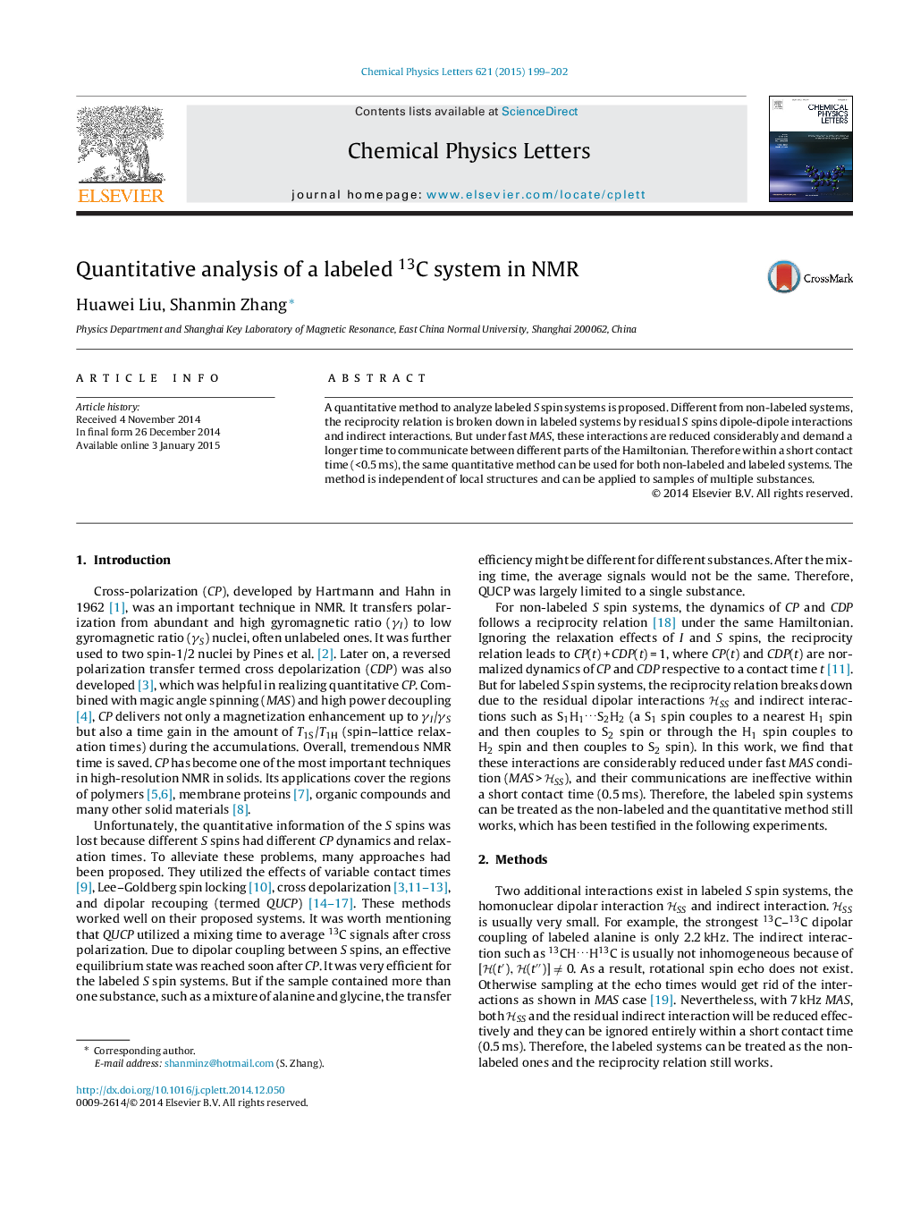 Quantitative analysis of a labeled 13C system in NMR