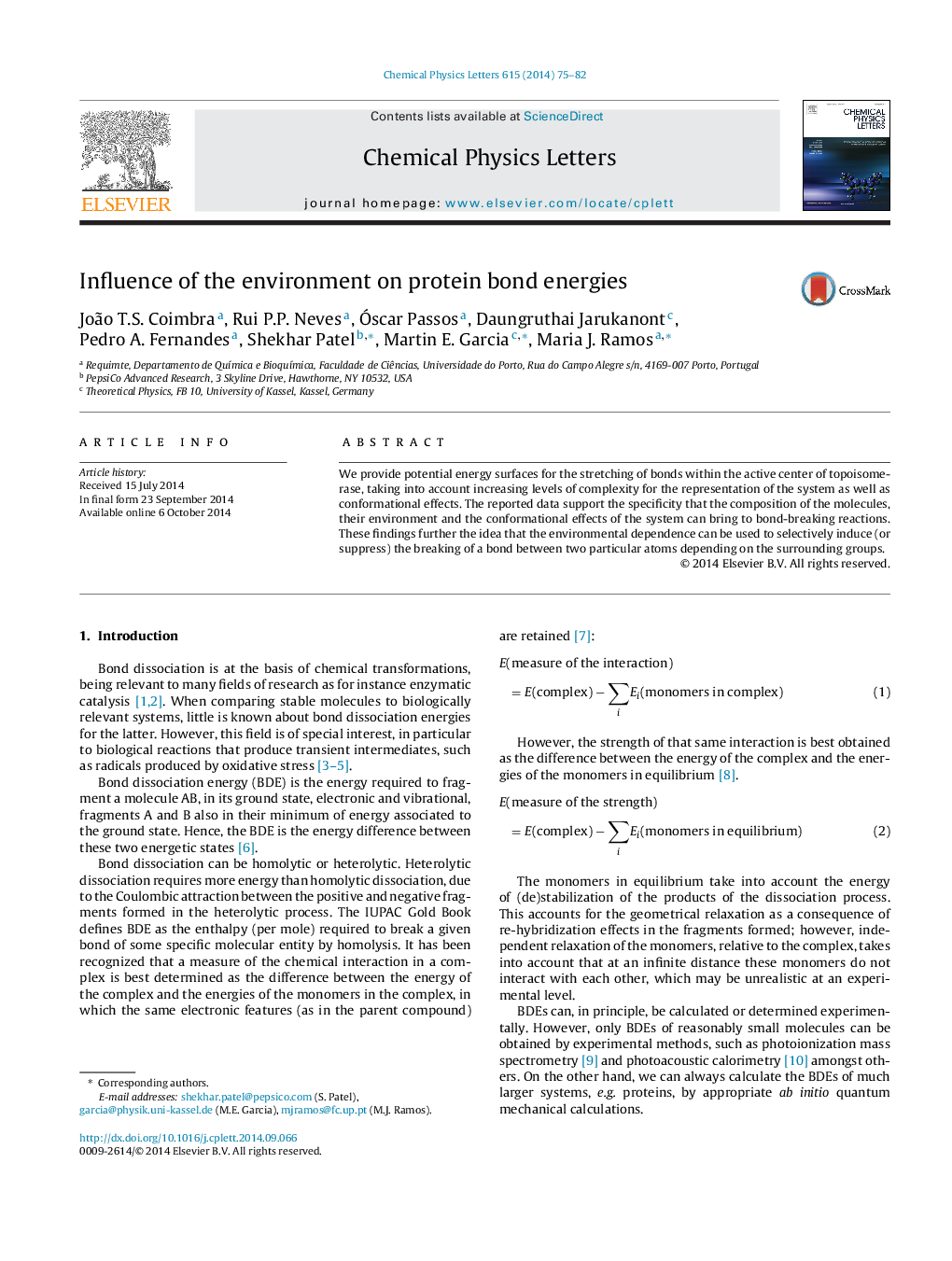 Influence of the environment on protein bond energies