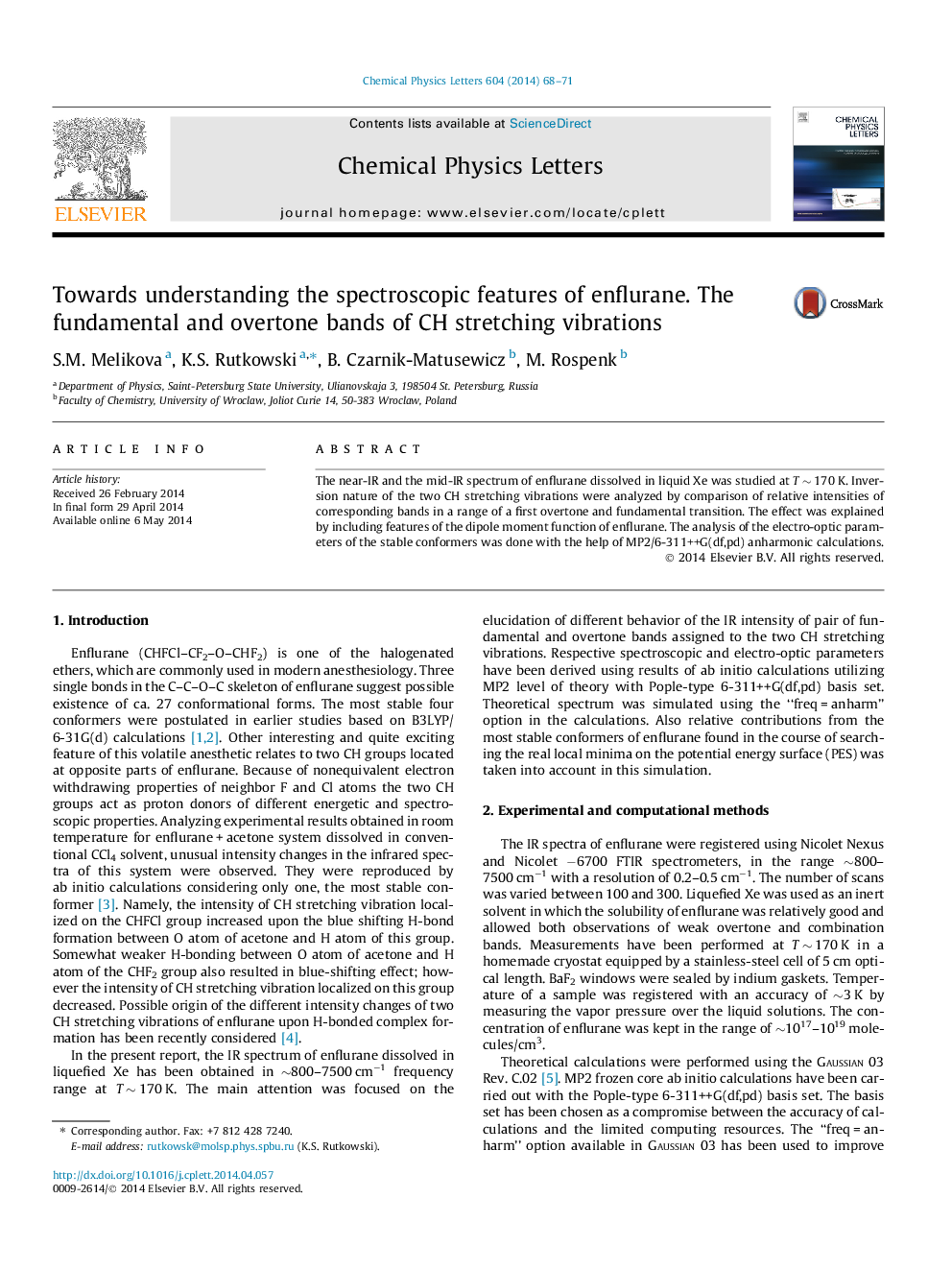 عکس صفحه اول مقاله: Towards understanding the spectroscopic features of enflurane. The fundamental and overtone bands of CH stretching vibrations Towards understanding the spectroscopic features of enflurane. The fundamental and overtone bands of CH stretching vibrations