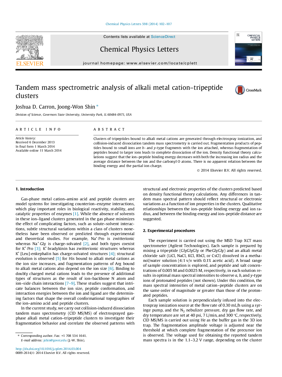 Tandem mass spectrometric analysis of alkali metal cation-tripeptide clusters