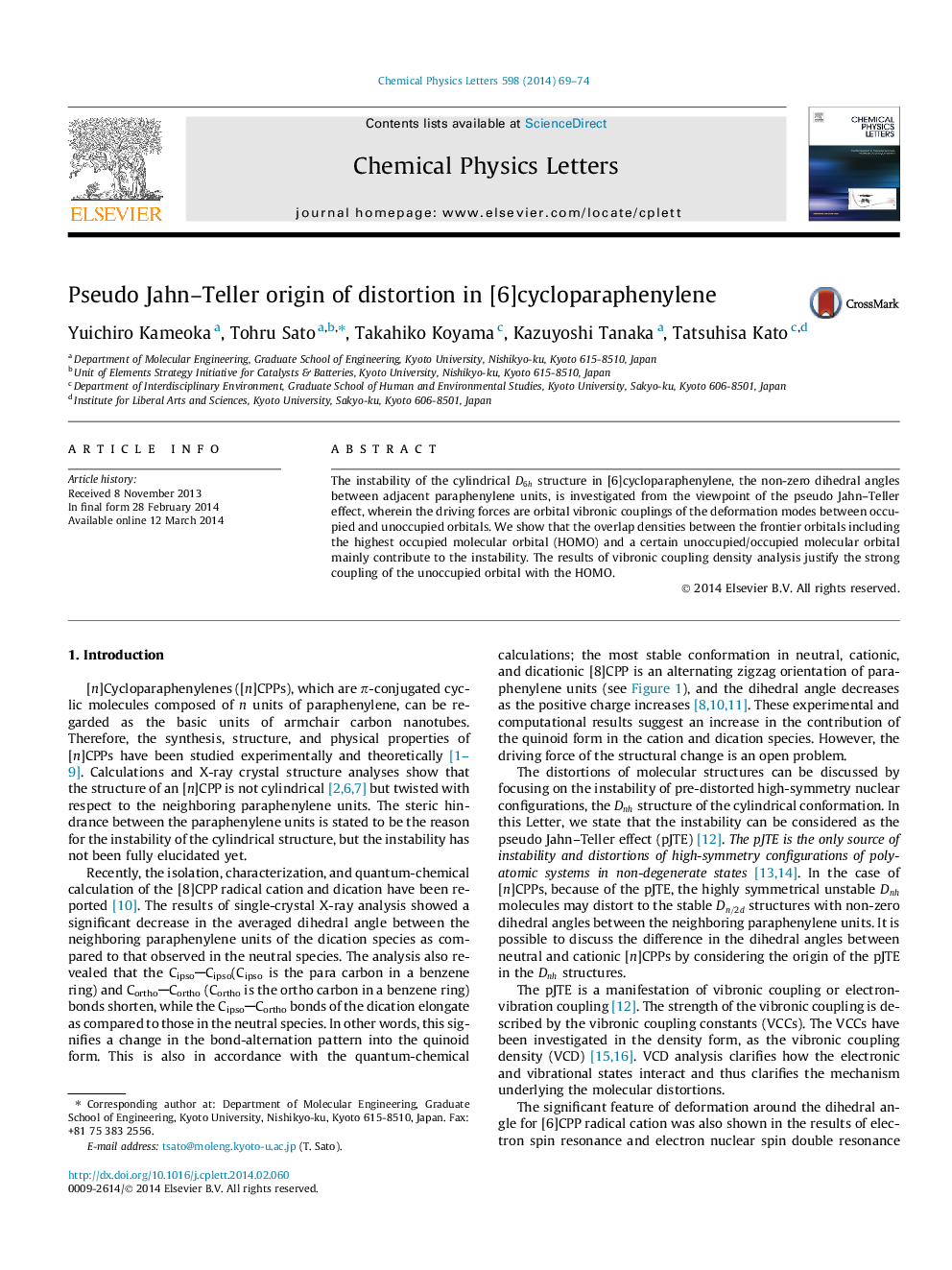 Pseudo Jahn-Teller origin of distortion in [6]cycloparaphenylene